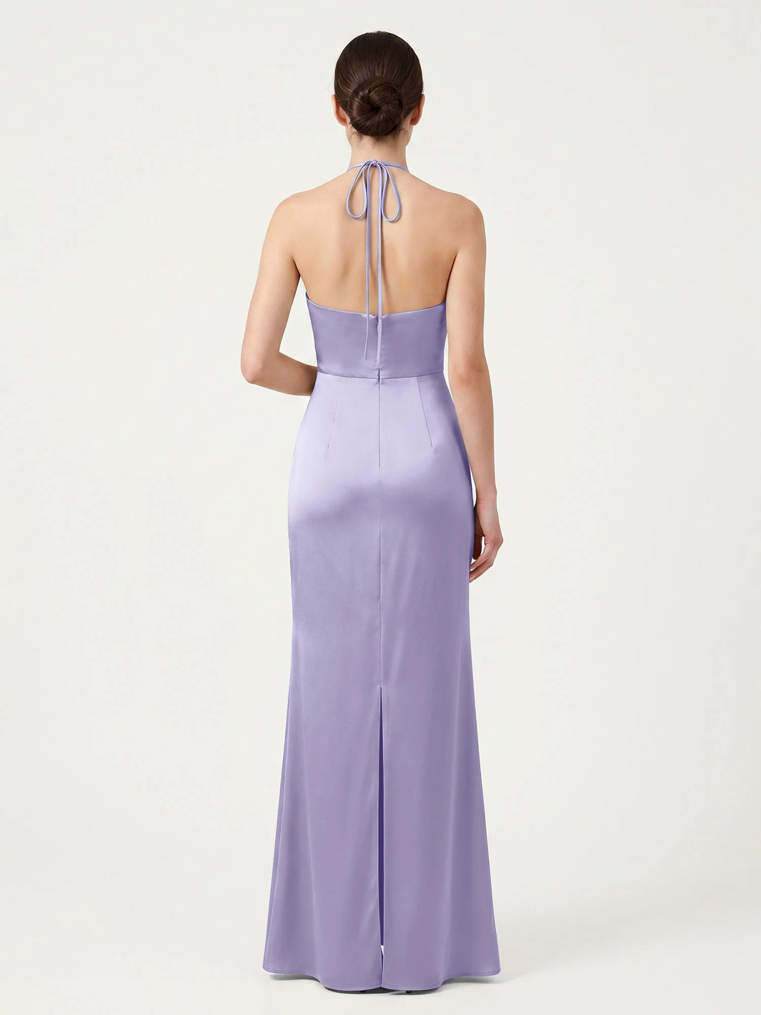 Schmal Geschnittenes Satinkleid mit Neckholder zum Selberbinden Lavendel - Image 2