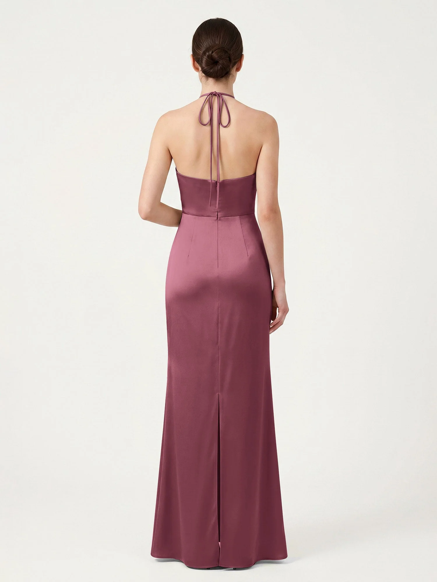 Schmal Geschnittenes Satinkleid mit Neckholder zum Selberbinden Maulbeere - Image 2
