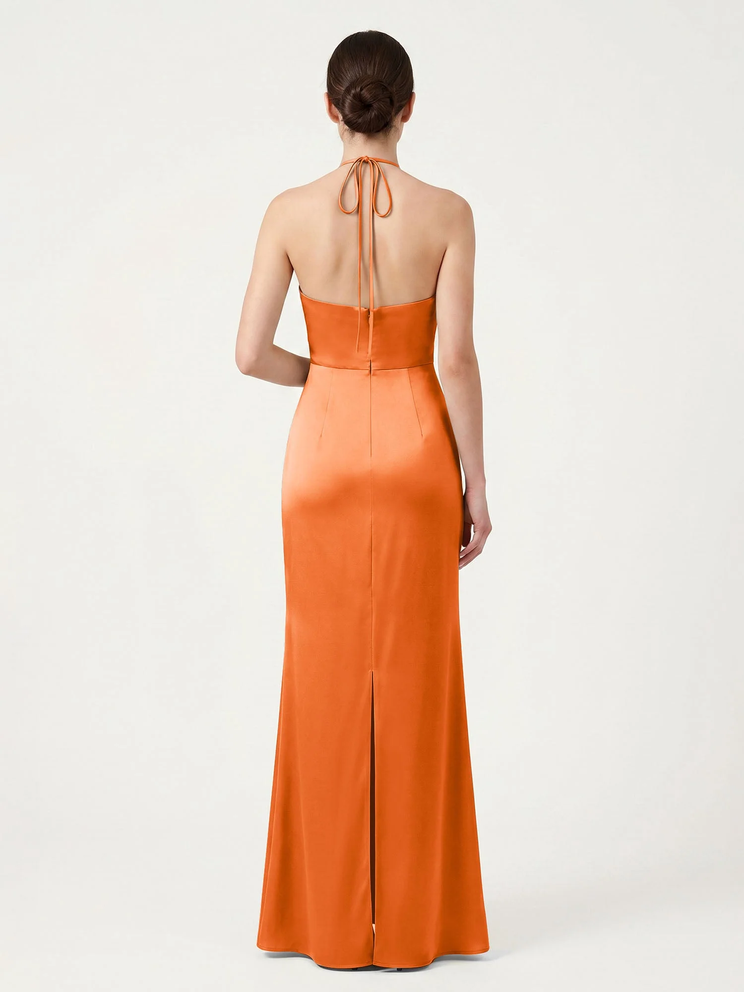 Schmal Geschnittenes Satinkleid mit Neckholder zum Selberbinden Orange - Image 2