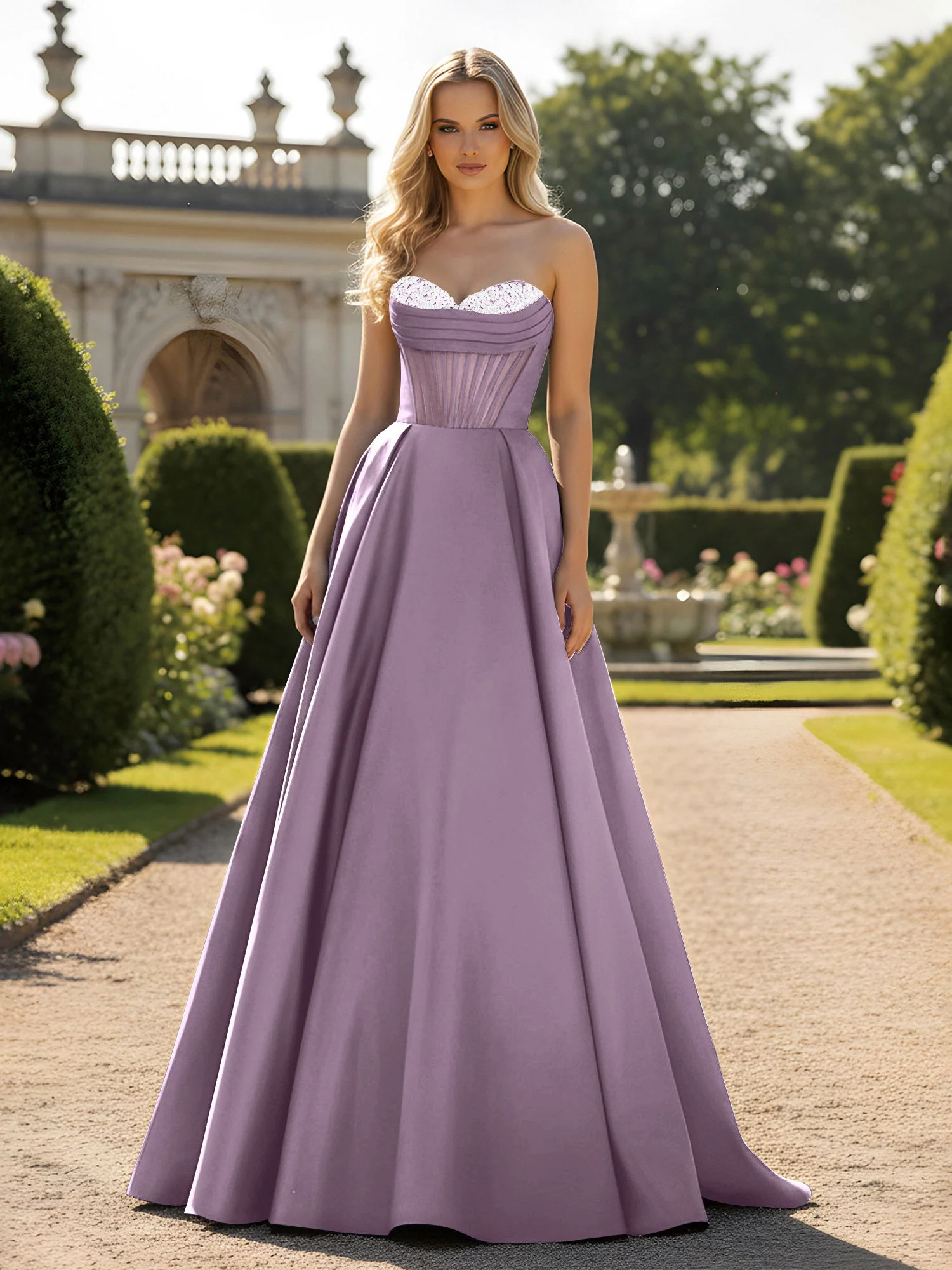 A-Line Illusion Korsett Oberteil Ballkleid Blauregen