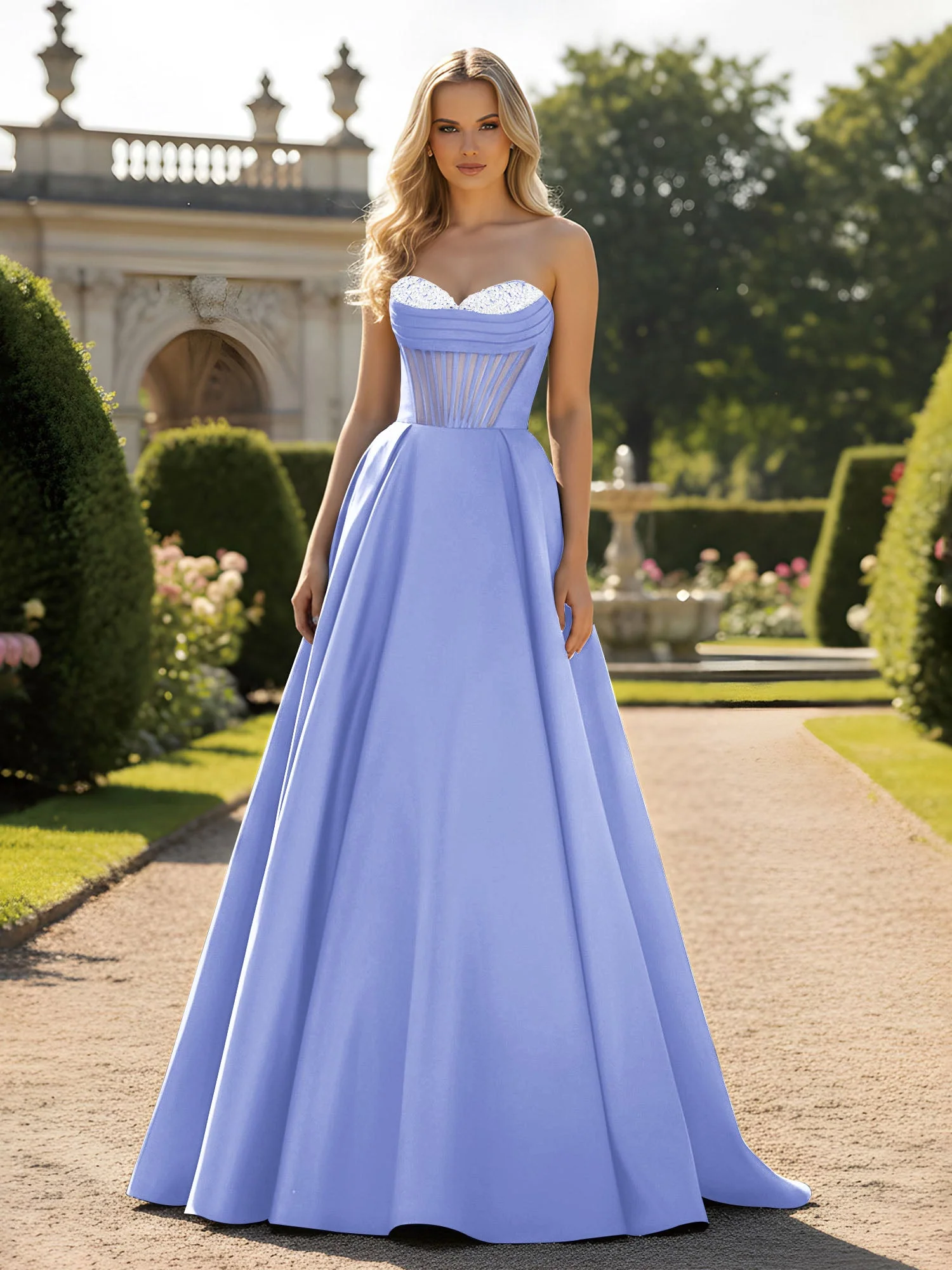 A-Line Illusion Korsett Oberteil Ballkleid Lavendel
