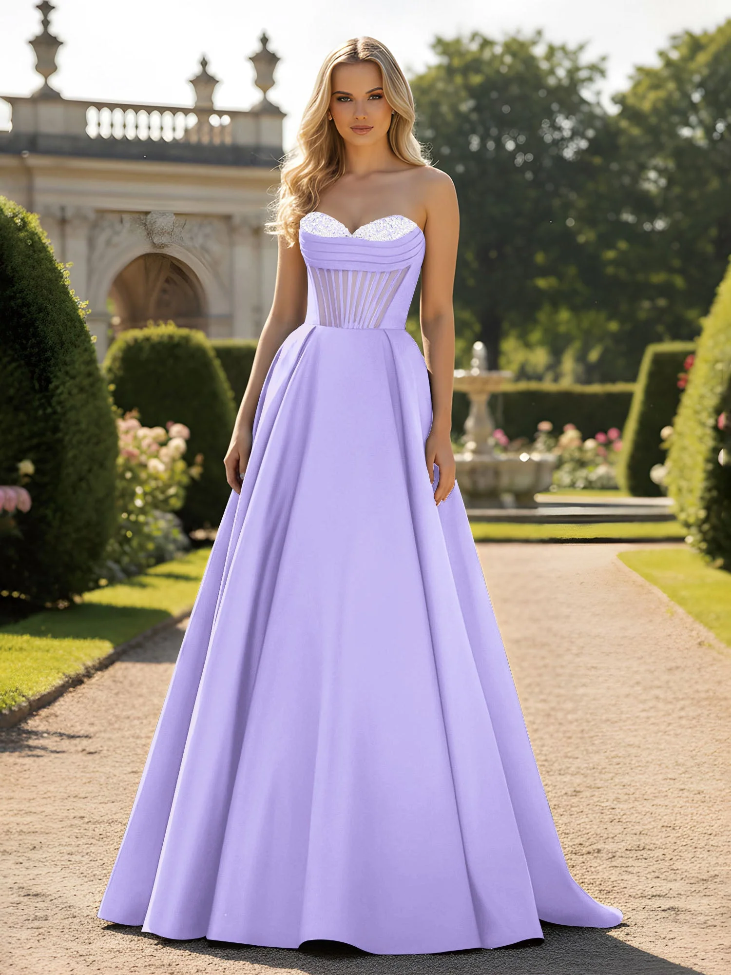 A-Line Illusion Korsett Oberteil Ballkleid Lila