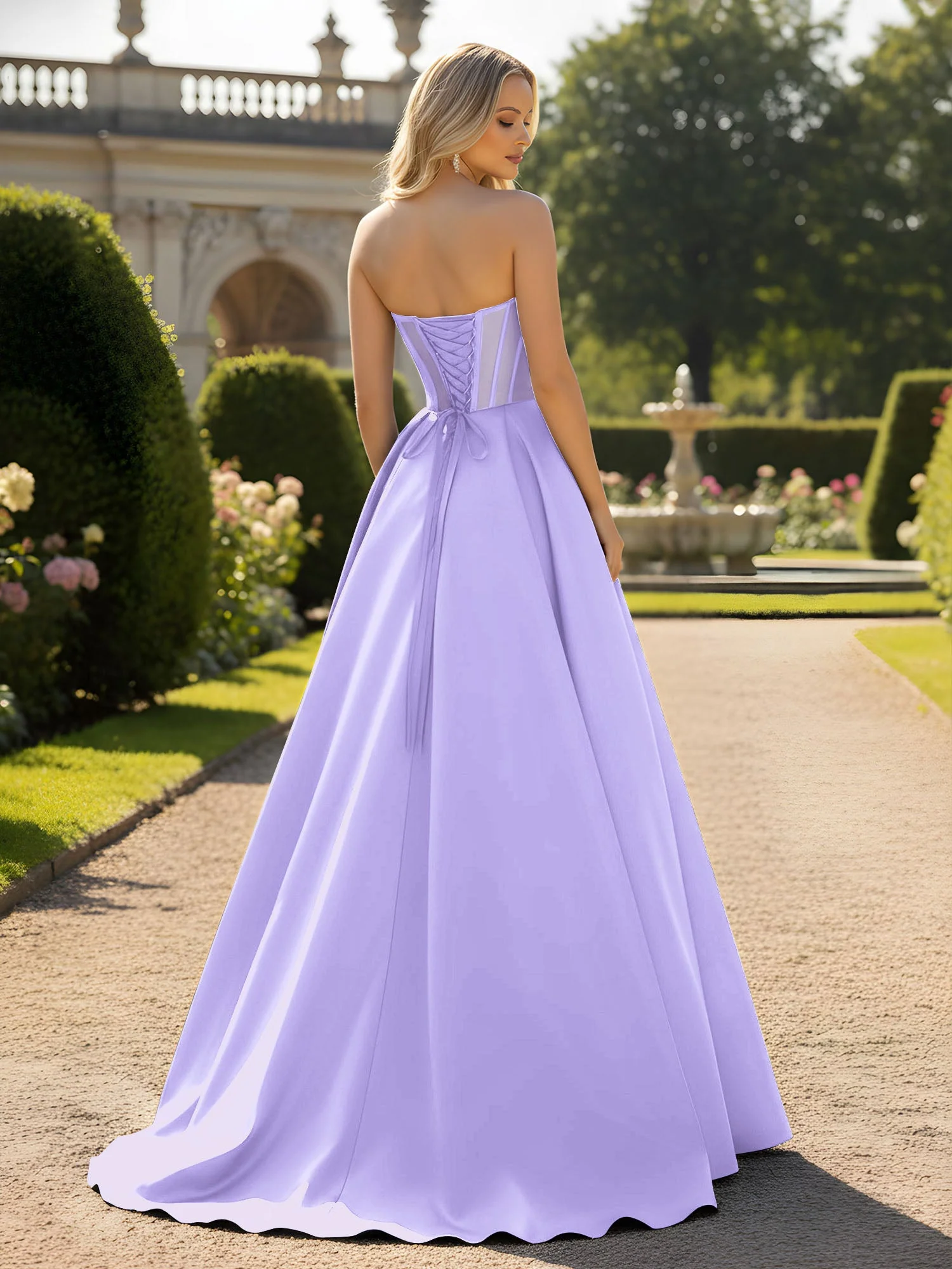 A-Line Illusion Korsett Oberteil Ballkleid Lila - Image 2