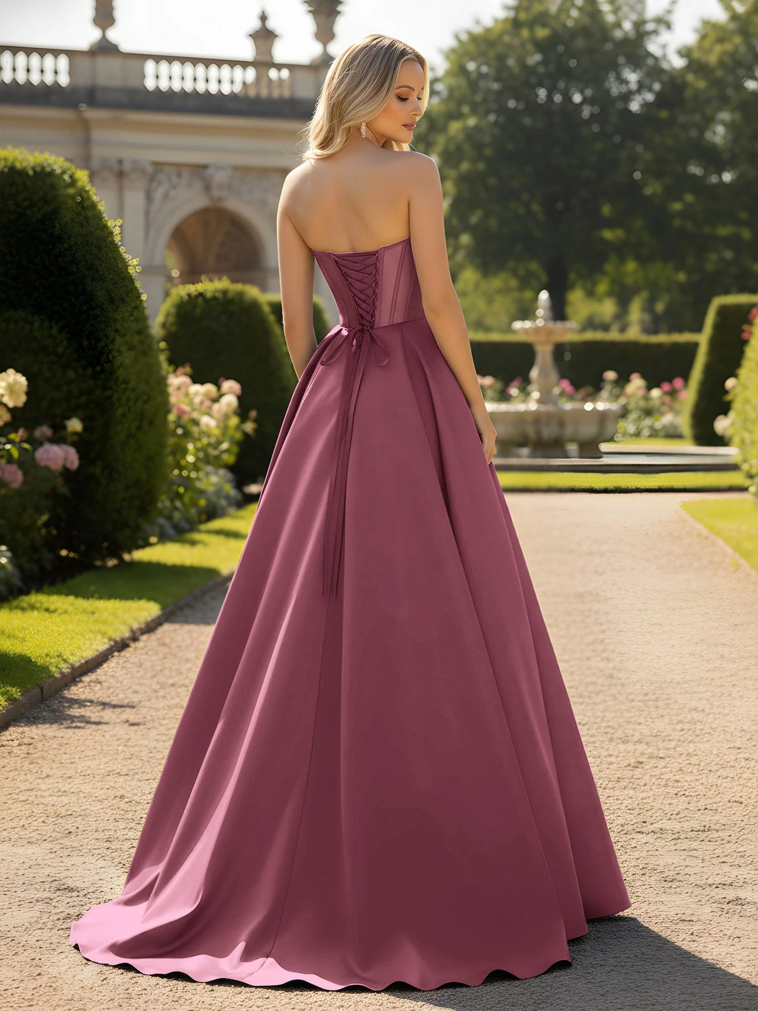 A-Line Illusion Korsett Oberteil Ballkleid Maulbeere - Image 2
