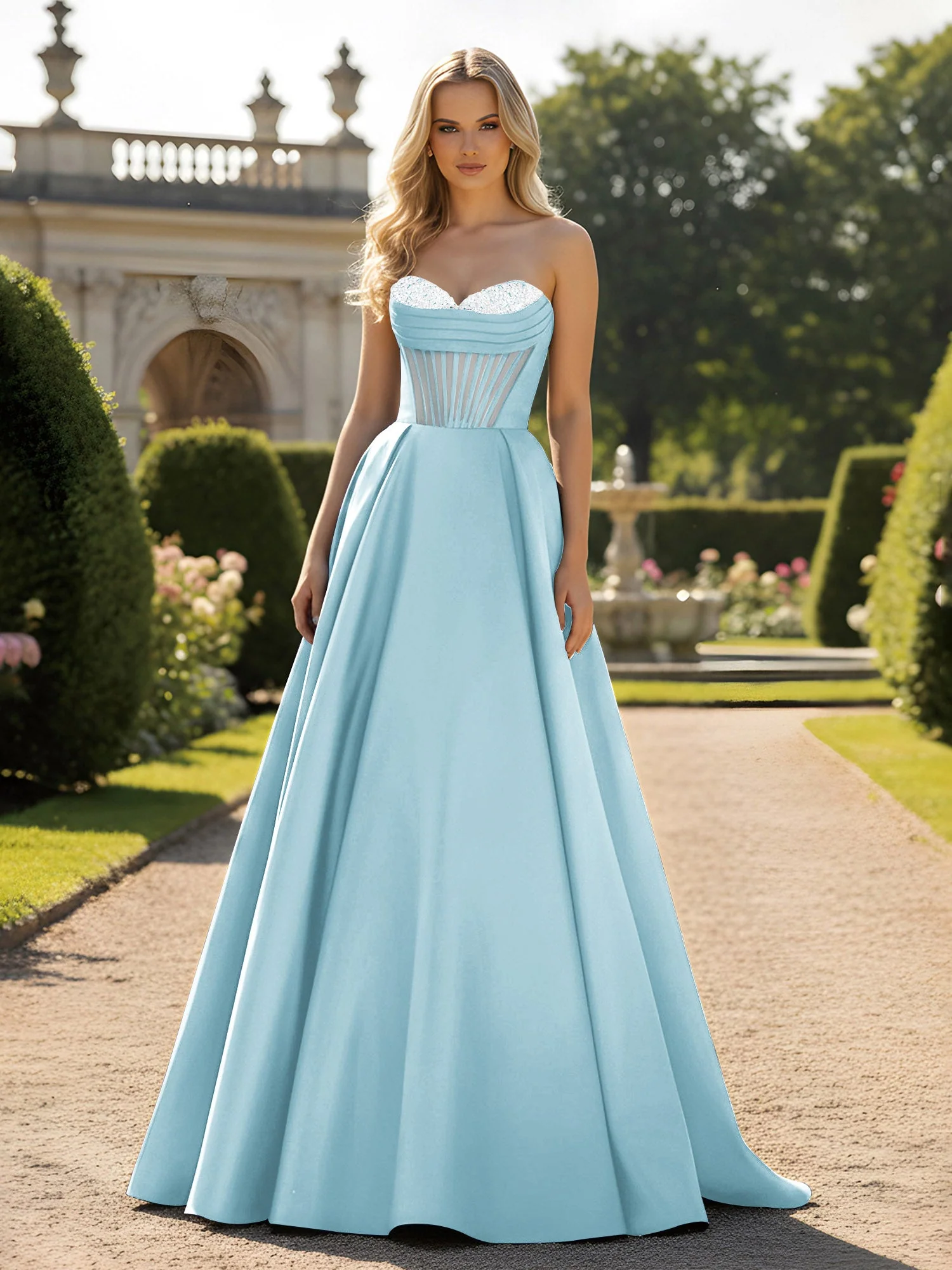 A-Line Illusion Korsett Oberteil Ballkleid Nebel
