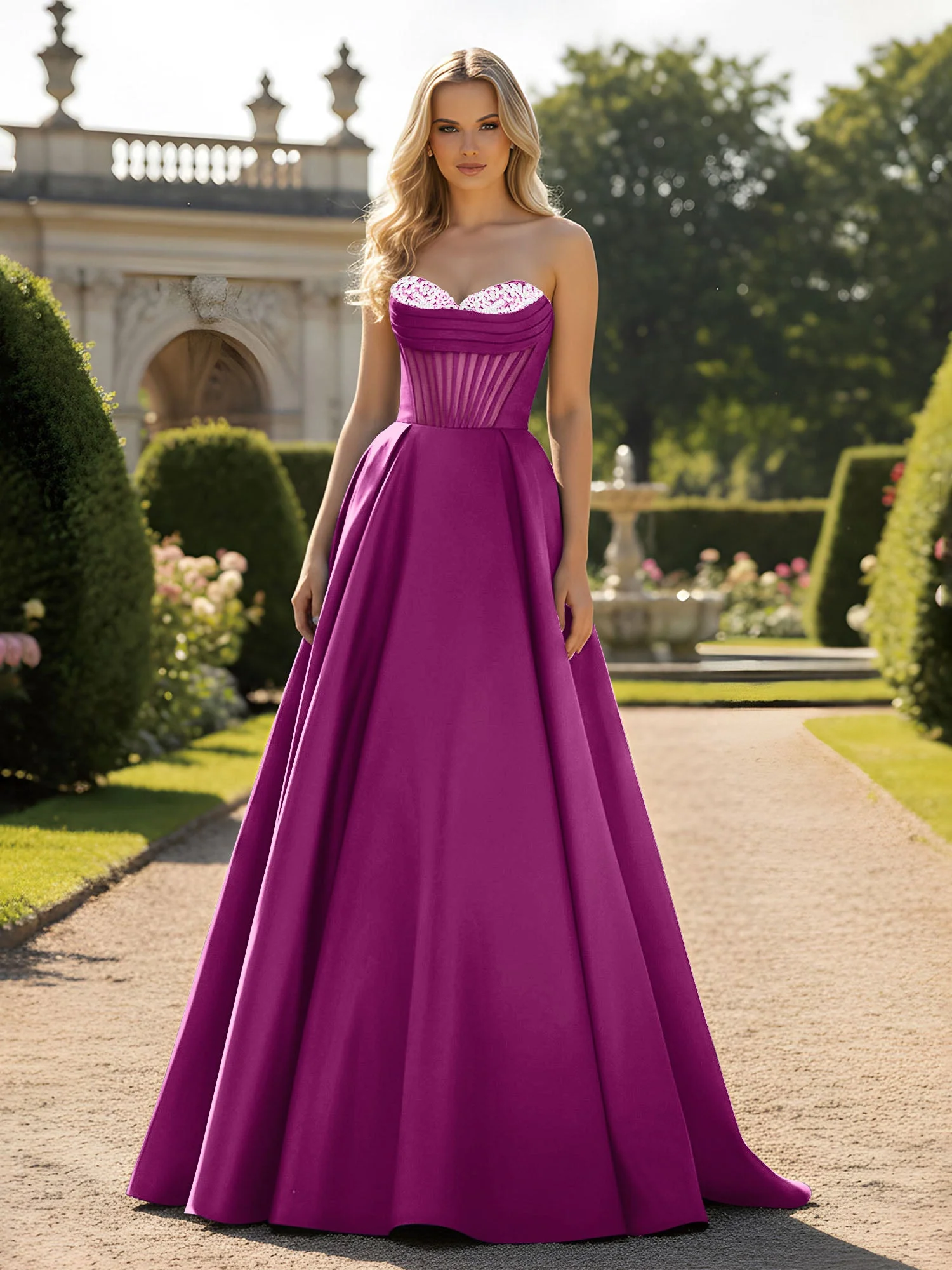 A-Line Illusion Korsett Oberteil Ballkleid Orchidee