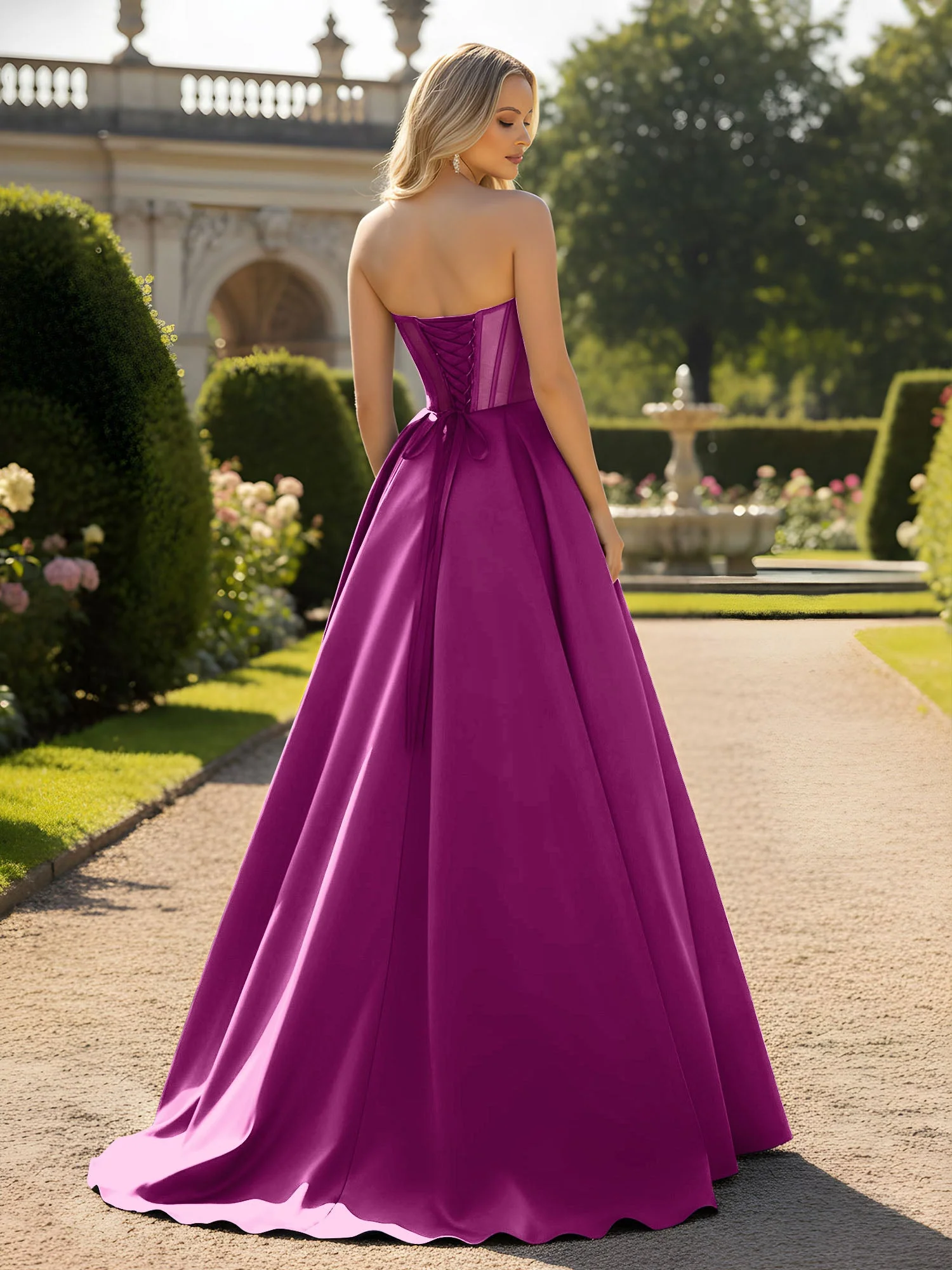 A-Line Illusion Korsett Oberteil Ballkleid Orchidee - Image 2