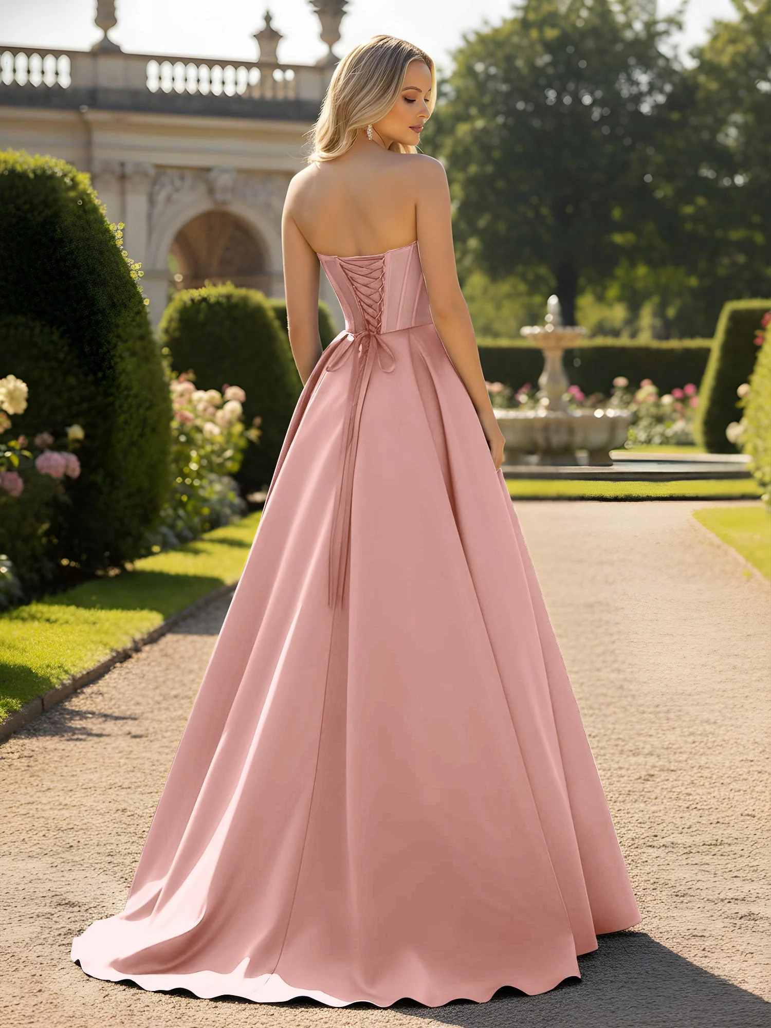 A-Line Illusion Korsett Oberteil Ballkleid Staubige Rosa - Image 2