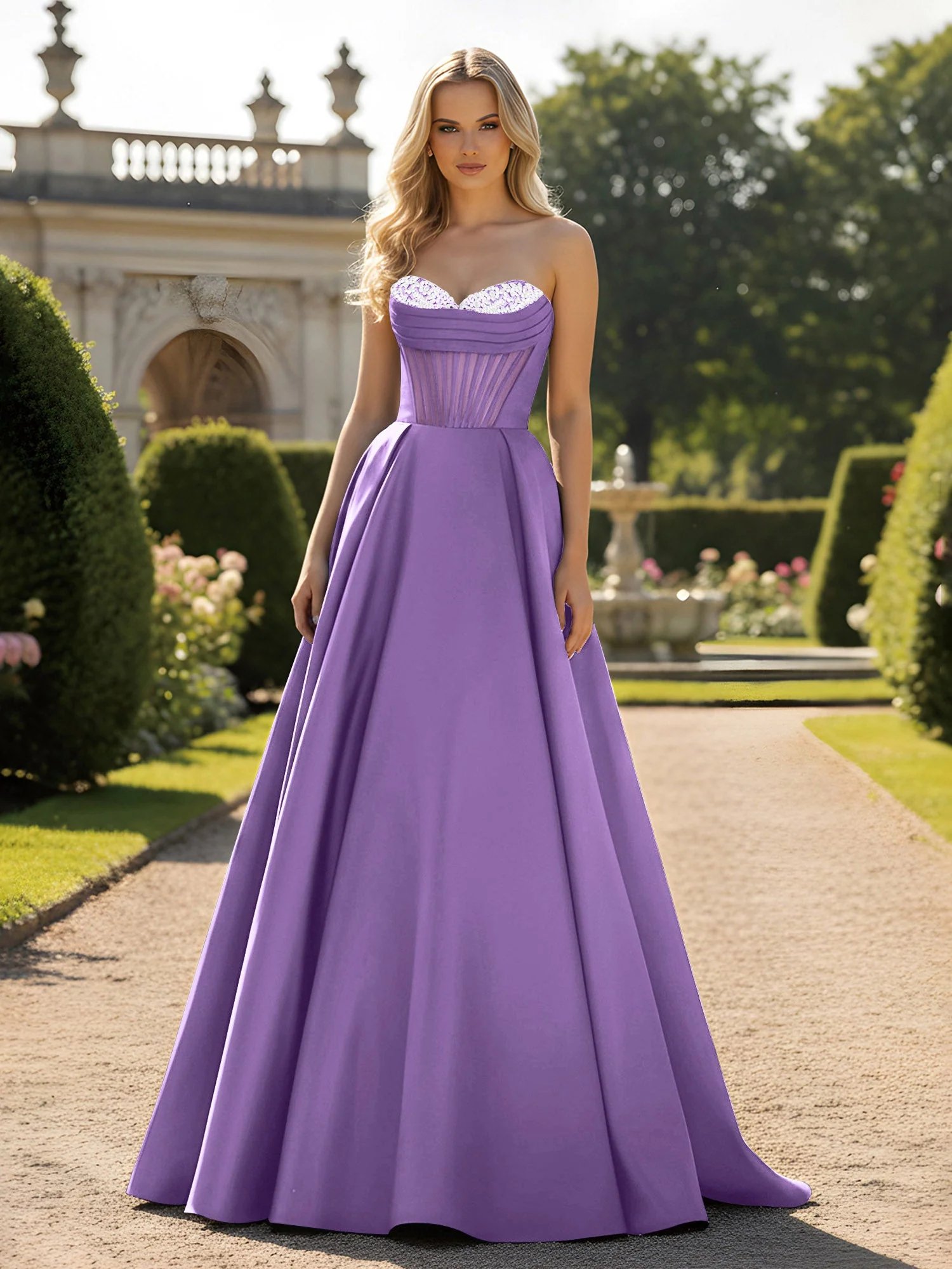 A-Line Illusion Korsett Oberteil Ballkleid Tahiti