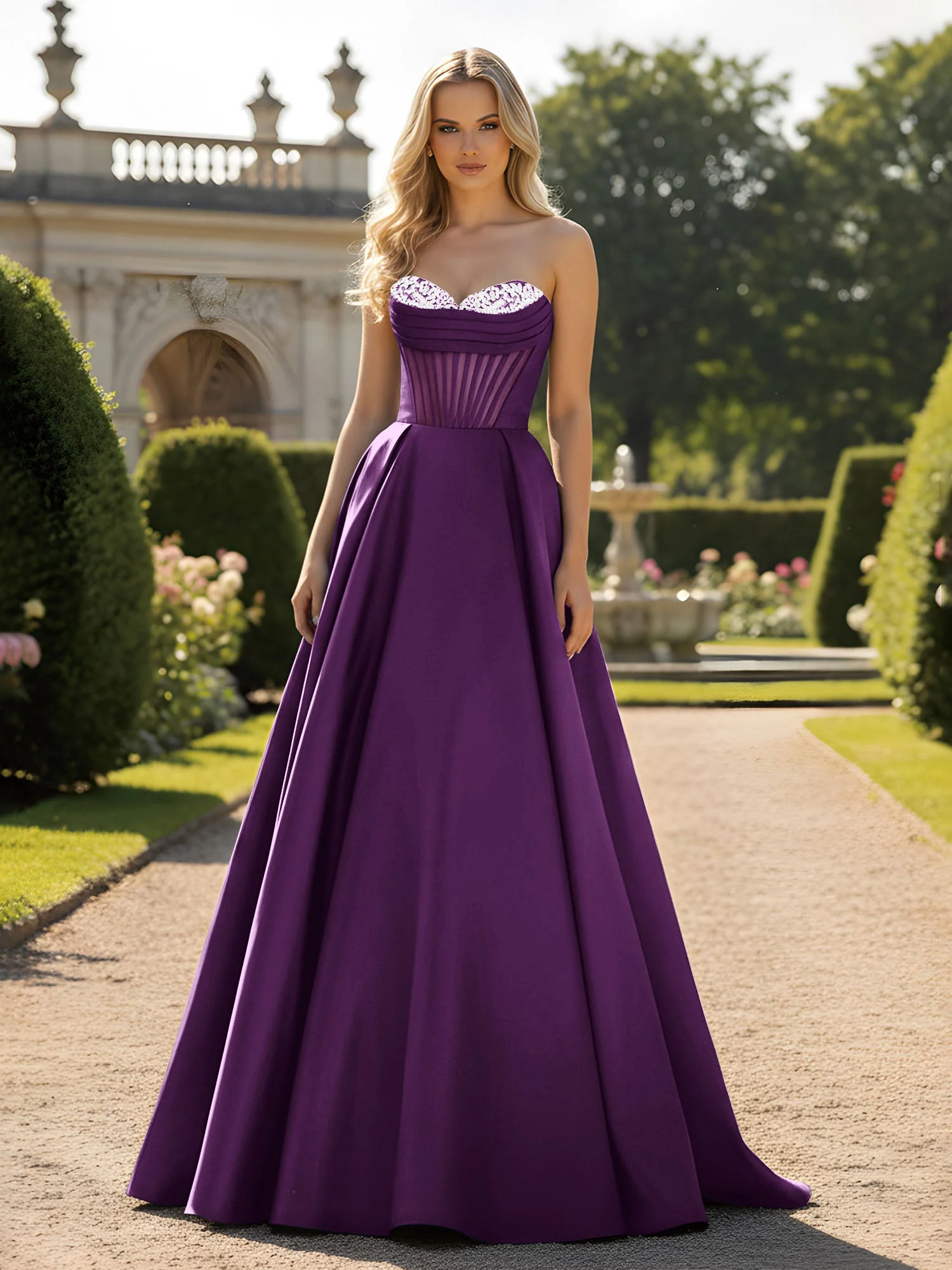 A-Line Illusion Korsett Oberteil Ballkleid Traube
