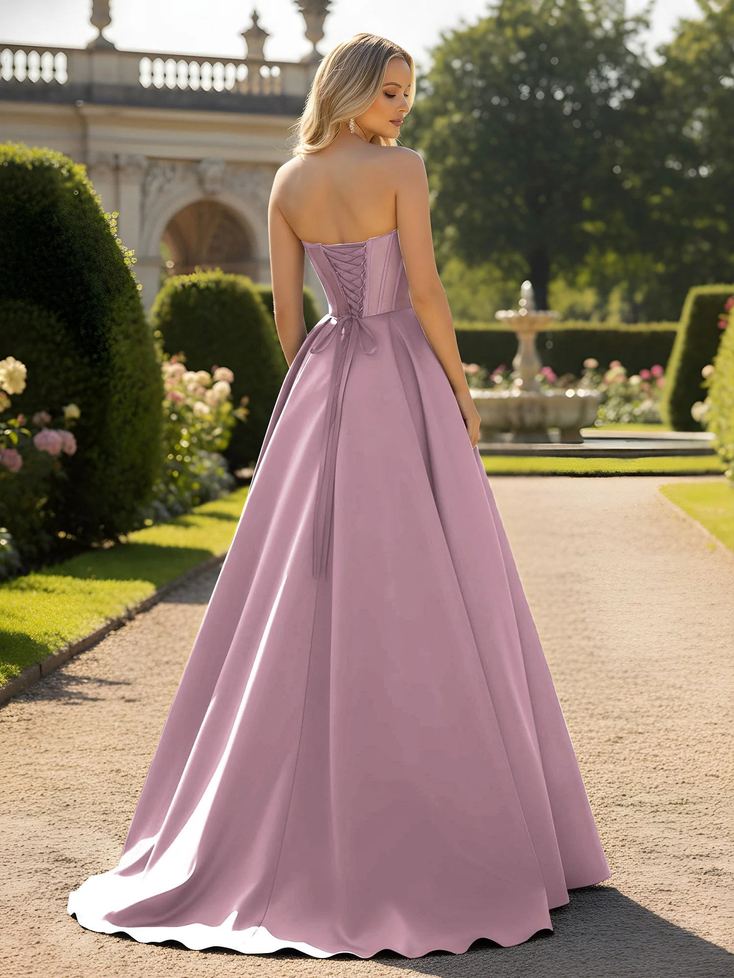 A-Line Illusion Korsett Oberteil Ballkleid Vintage Mauve - Image 2