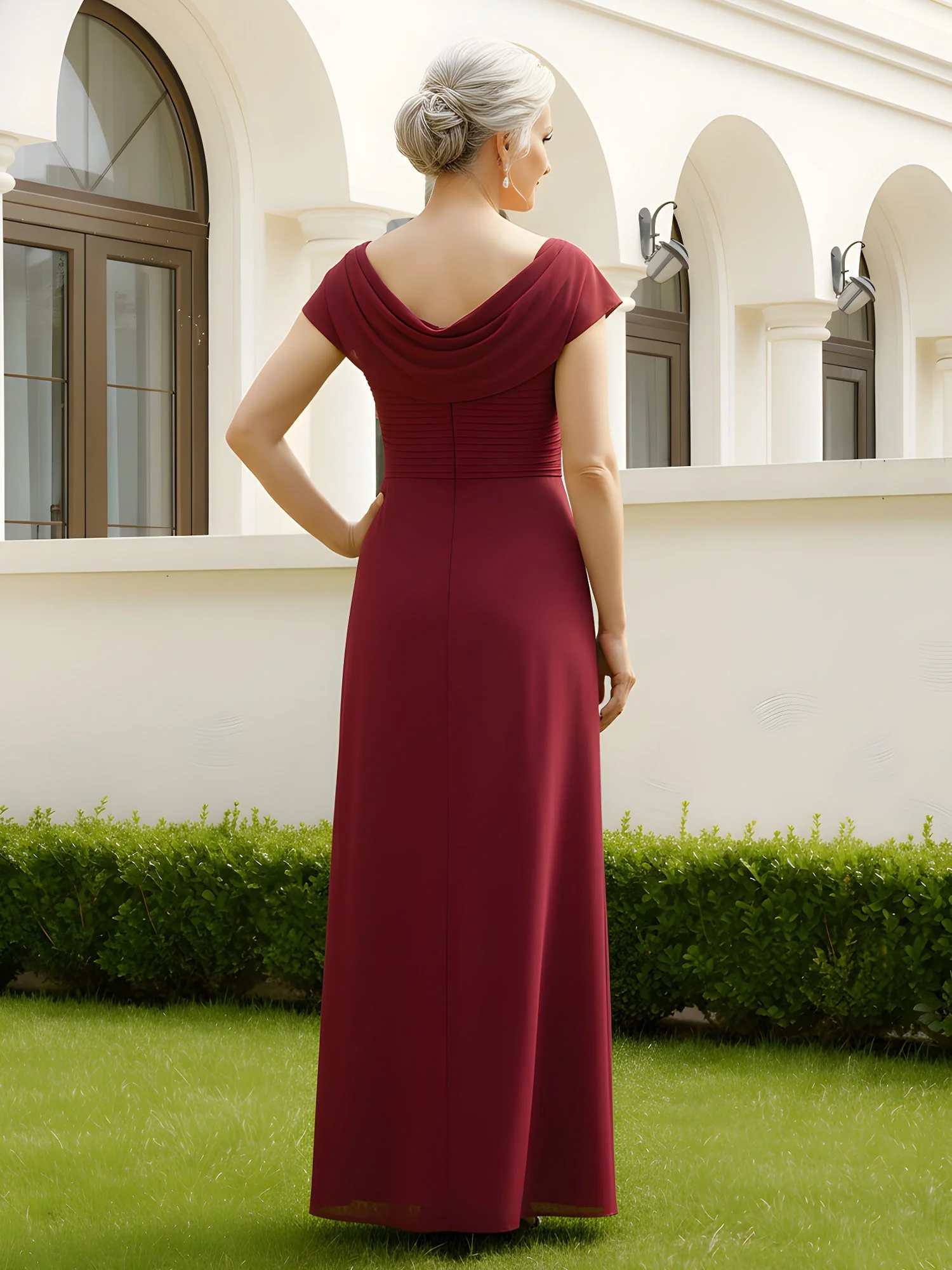 A-Linie Cowl Ausschnitt Plissee Lang Kleid Ringelblume - Image 2
