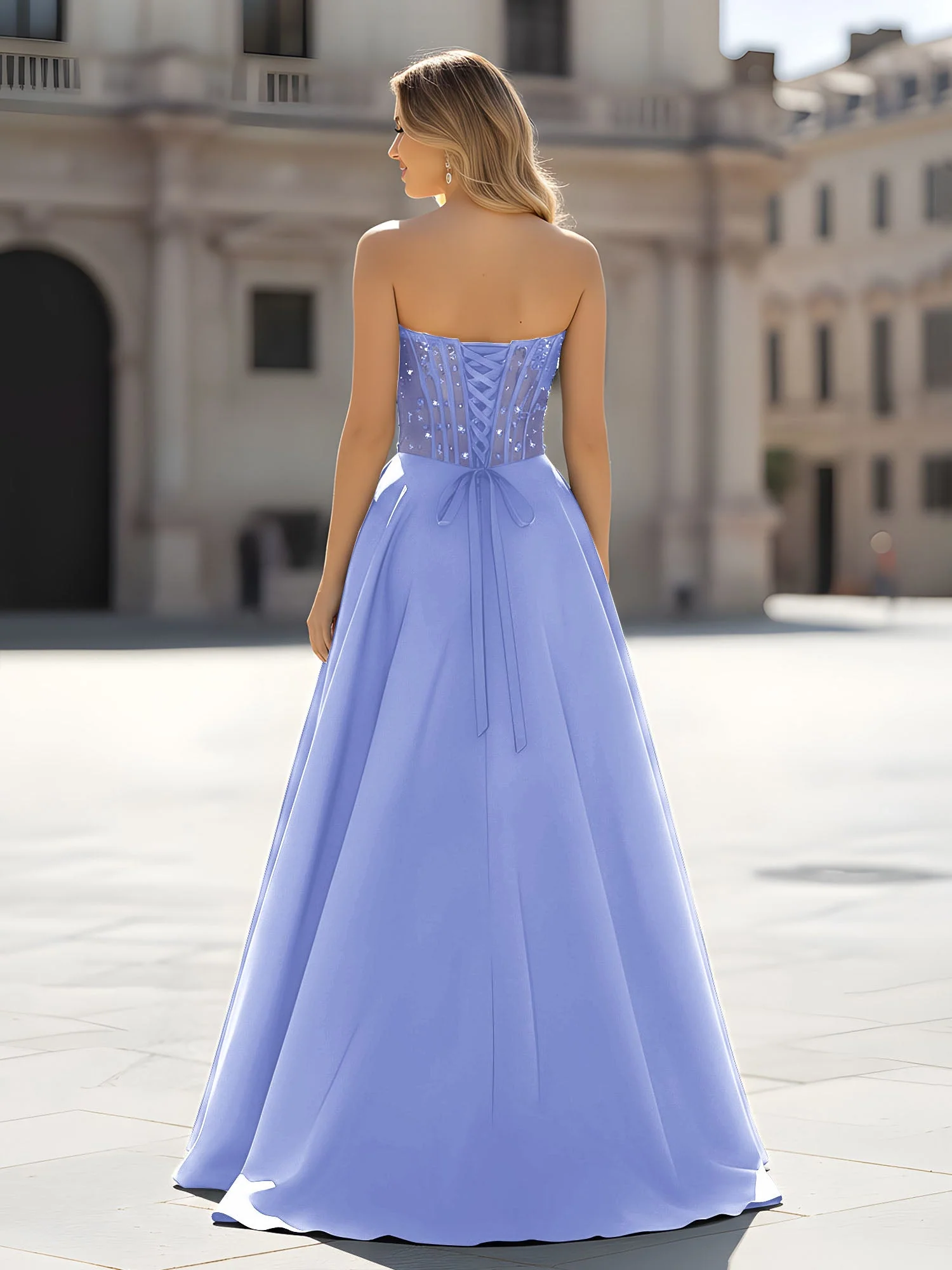 Pailletten Herzform Oberteil A-Linie Kleid mit Schlitz Lavendel - Image 2