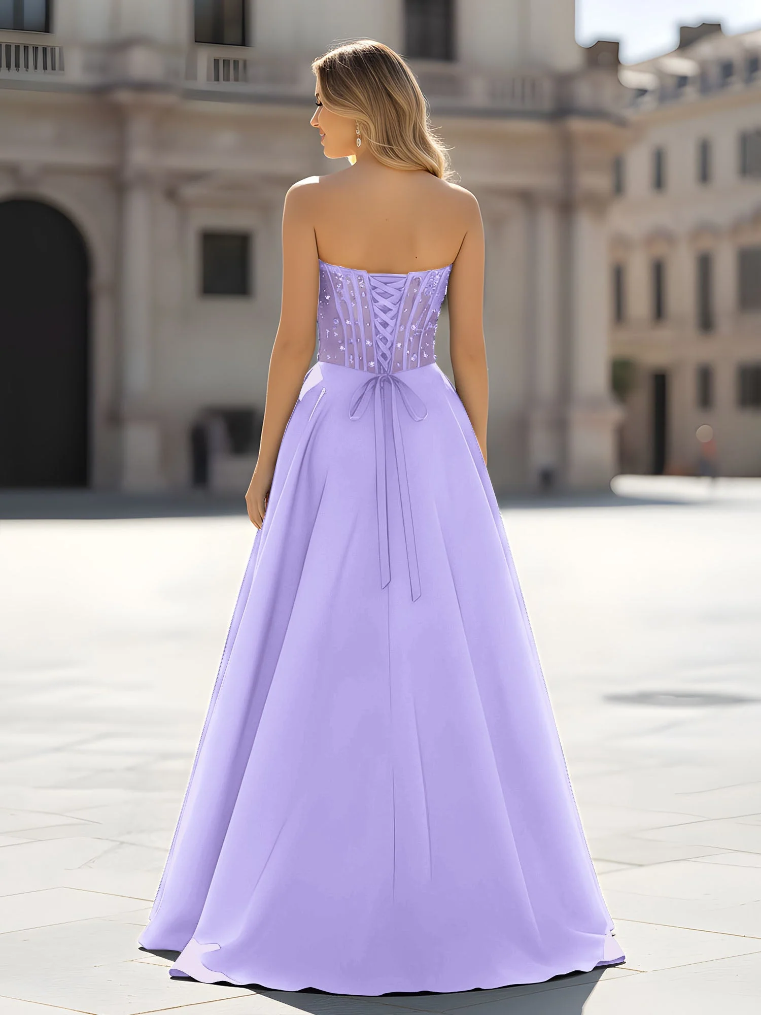 Pailletten Herzform Oberteil A-Linie Kleid mit Schlitz Lila - Image 2