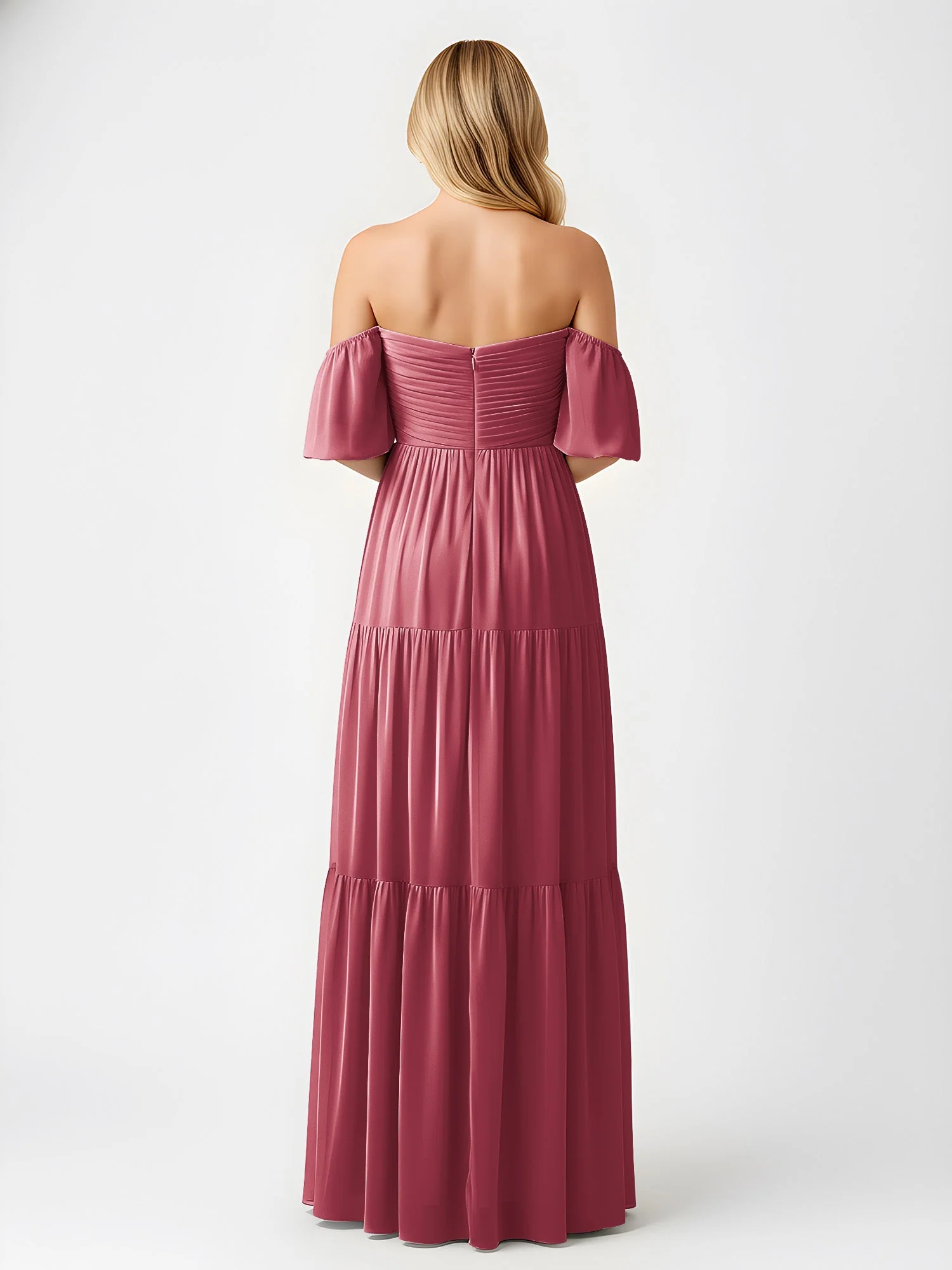 Schulterfrei Stufen Chiffon Maxi Kleid mit Schlitz Zimtrose - Image 2
