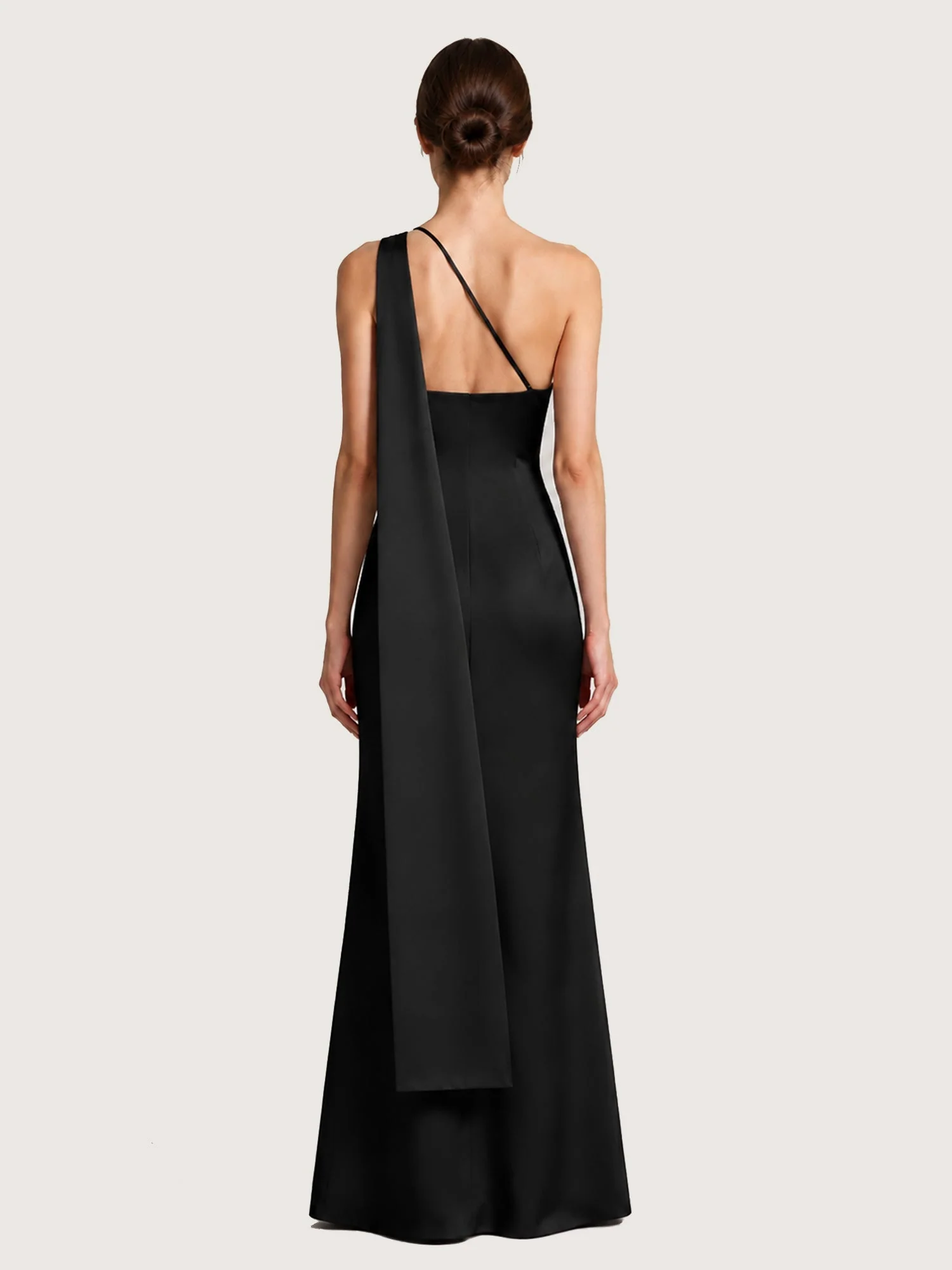 Einschultriges Satin Abendkleid mit Langem Schulterband Salbei - Image 2