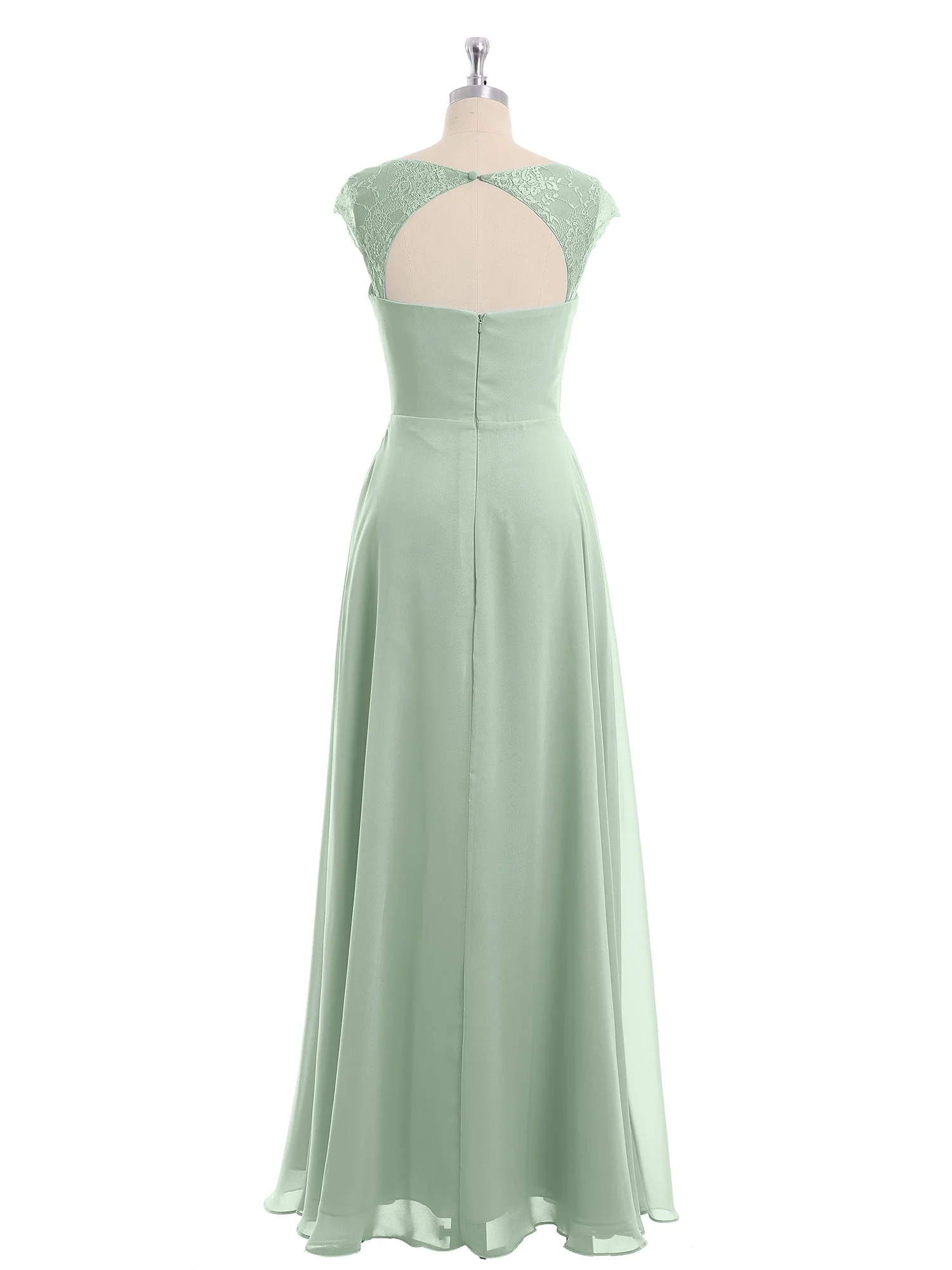 Chiffon Brautjungfernkleid mit Spitze Flügelärmel Agavengrün - Image 5