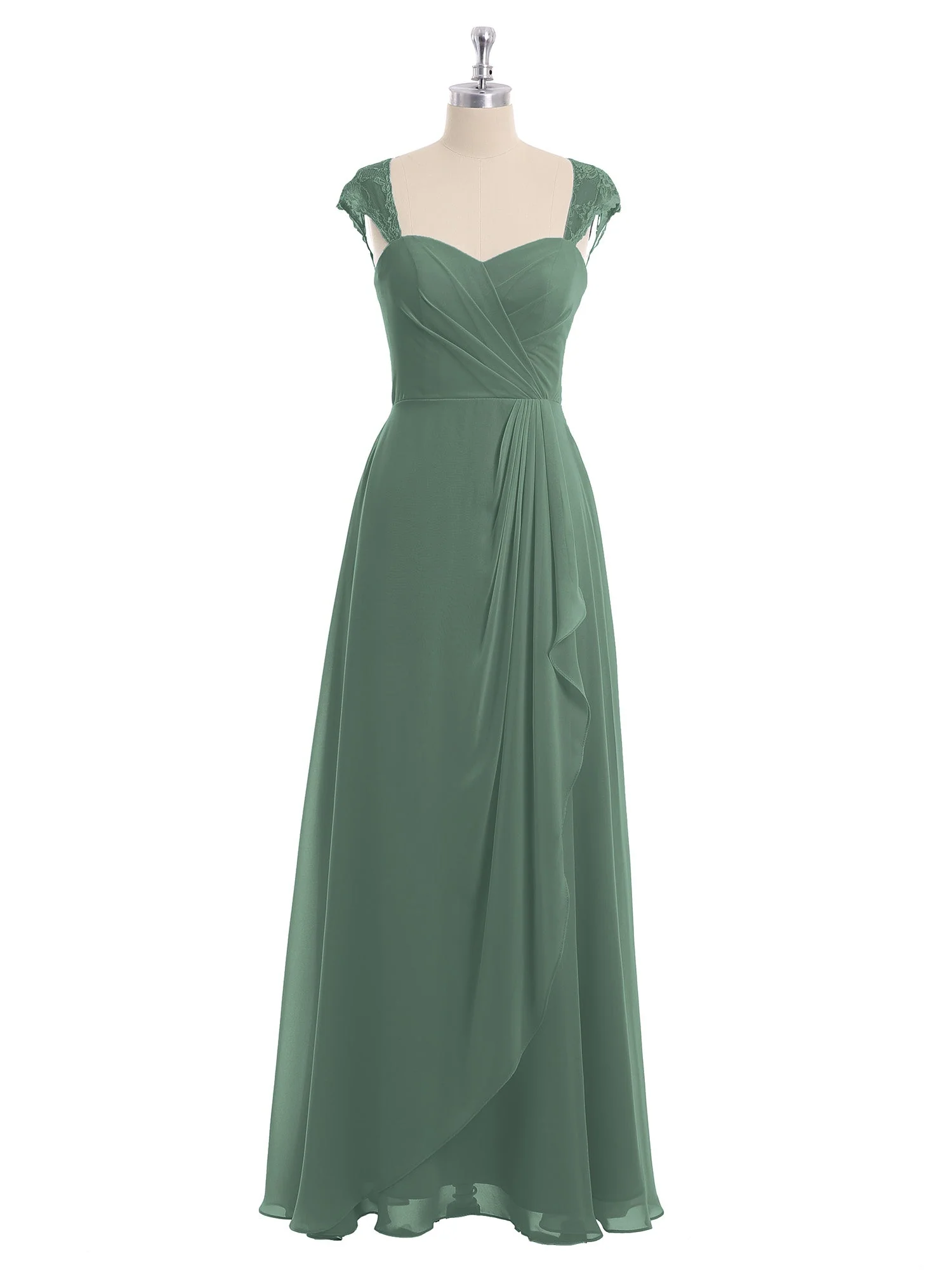 Chiffon Brautjungfernkleid mit Spitze Flügelärmel Eukalyptus - Image 4