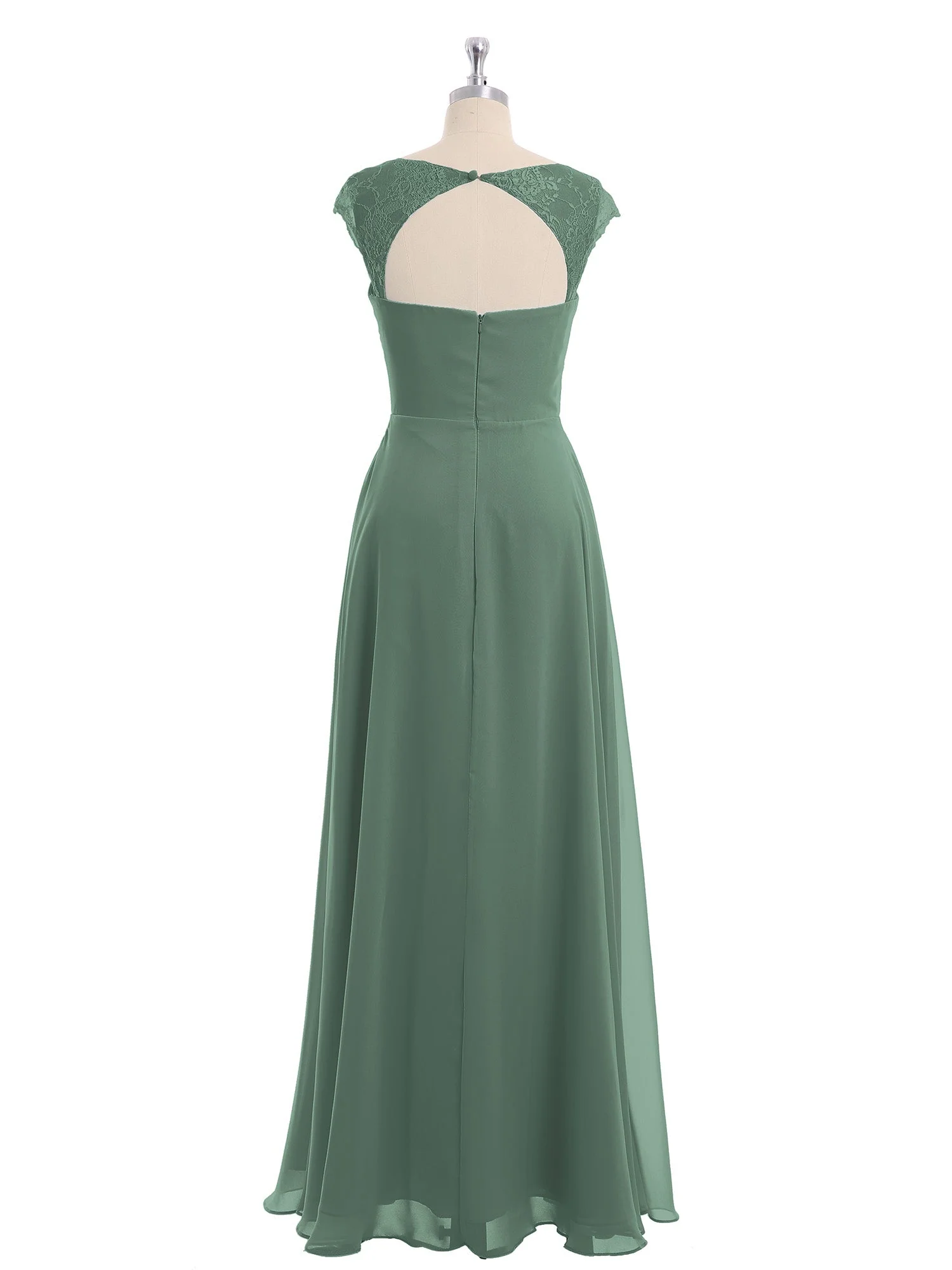 Chiffon Brautjungfernkleid mit Spitze Flügelärmel Eukalyptus - Image 5
