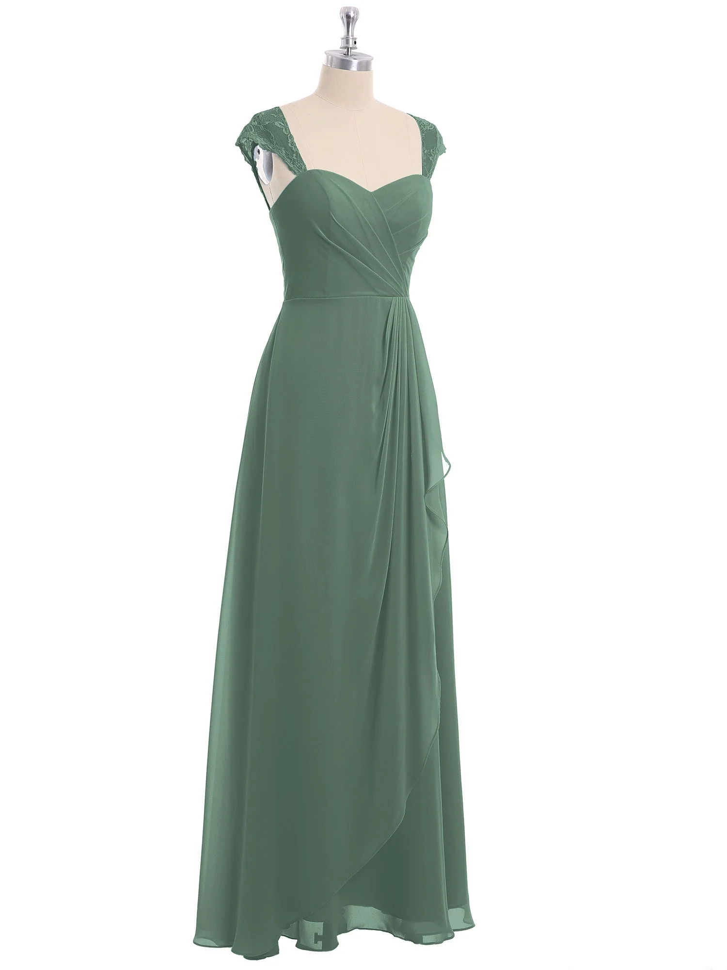 Chiffon Brautjungfernkleid mit Spitze Flügelärmel Eukalyptus - Image 6