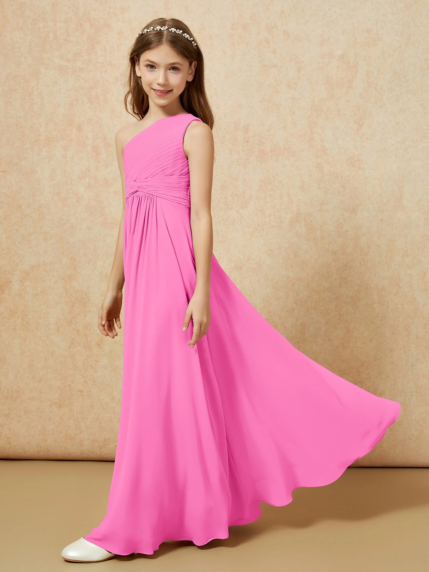 Chiffon Plissee Junge Brautjungfernkleid mit Schulterteil Azalee - Image 3