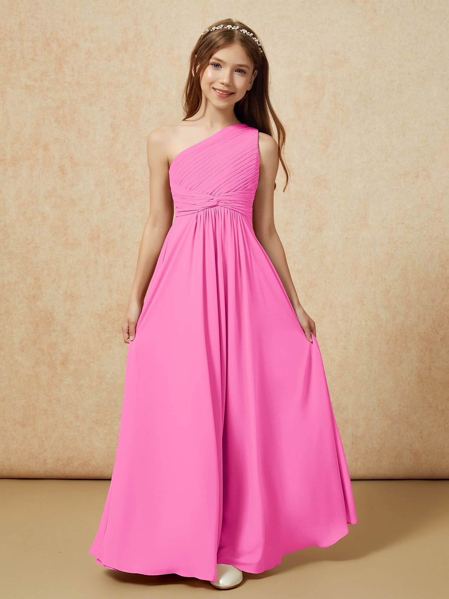 Chiffon Plissee Junge Brautjungfernkleid mit Schulterteil Azalee - Image 4