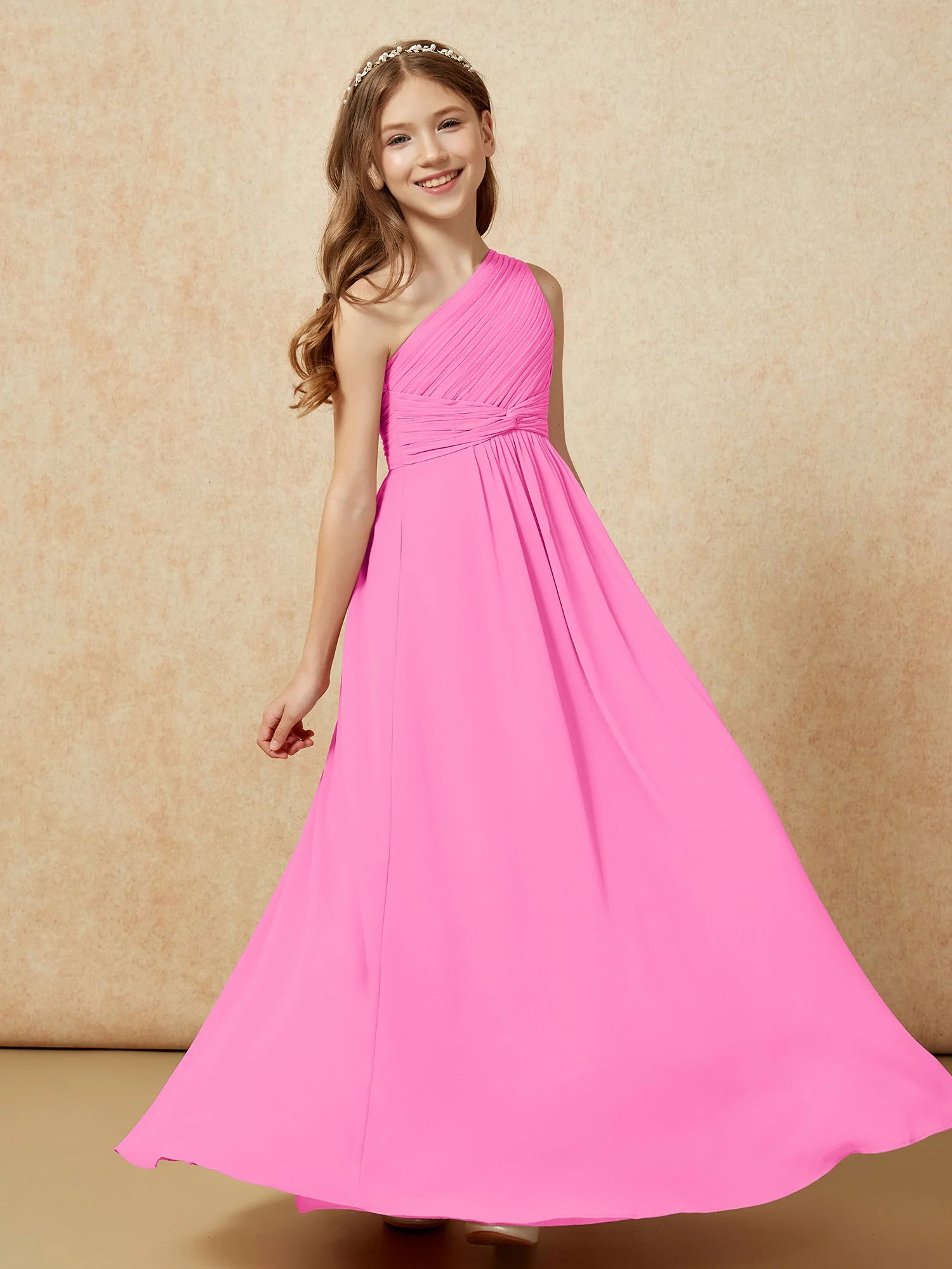 Chiffon Plissee Junge Brautjungfernkleid mit Schulterteil Azalee - Image 5