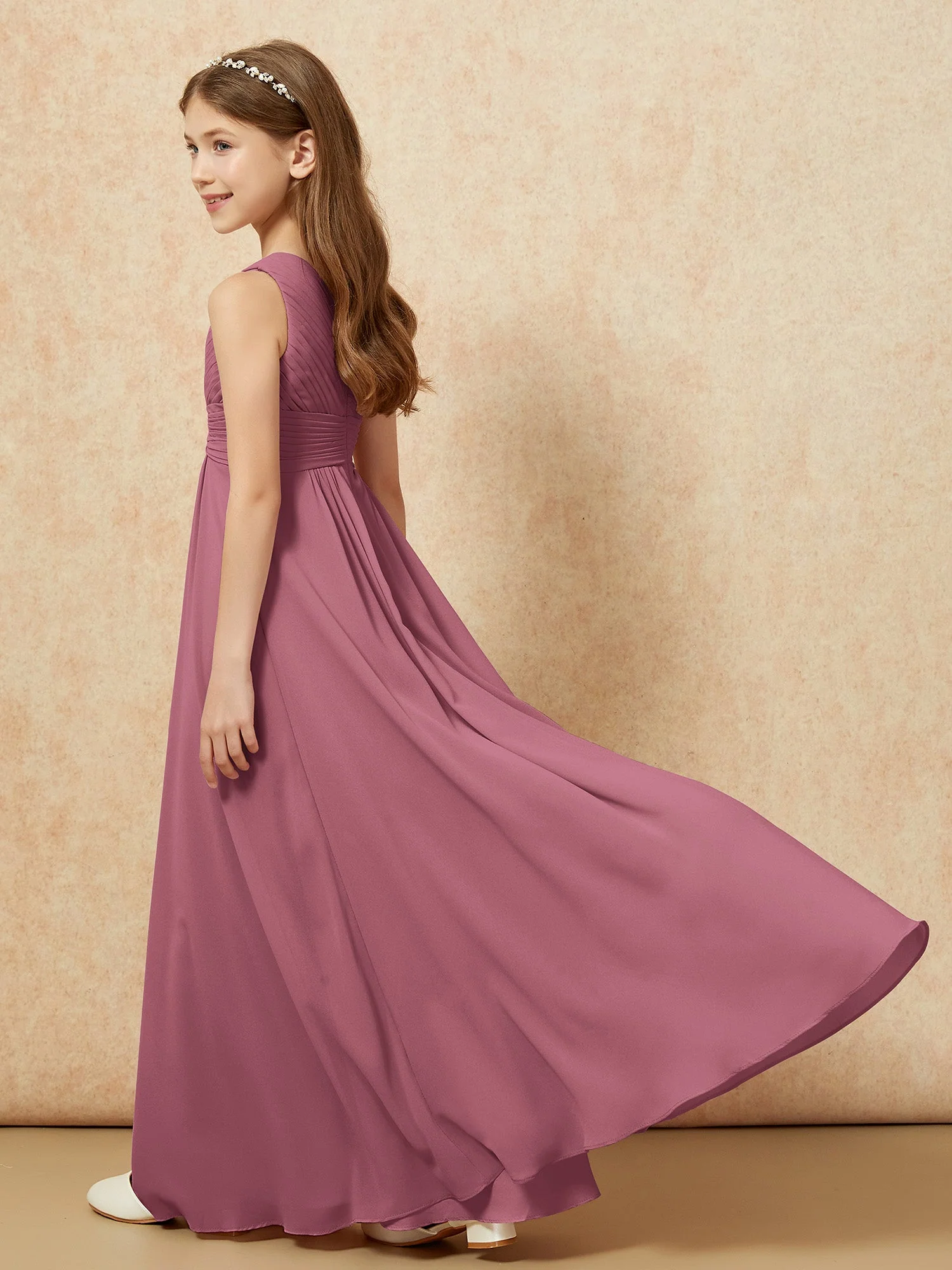 Chiffon Plissee Junge Brautjungfernkleid mit Schulterteil Maulbeere - Image 6