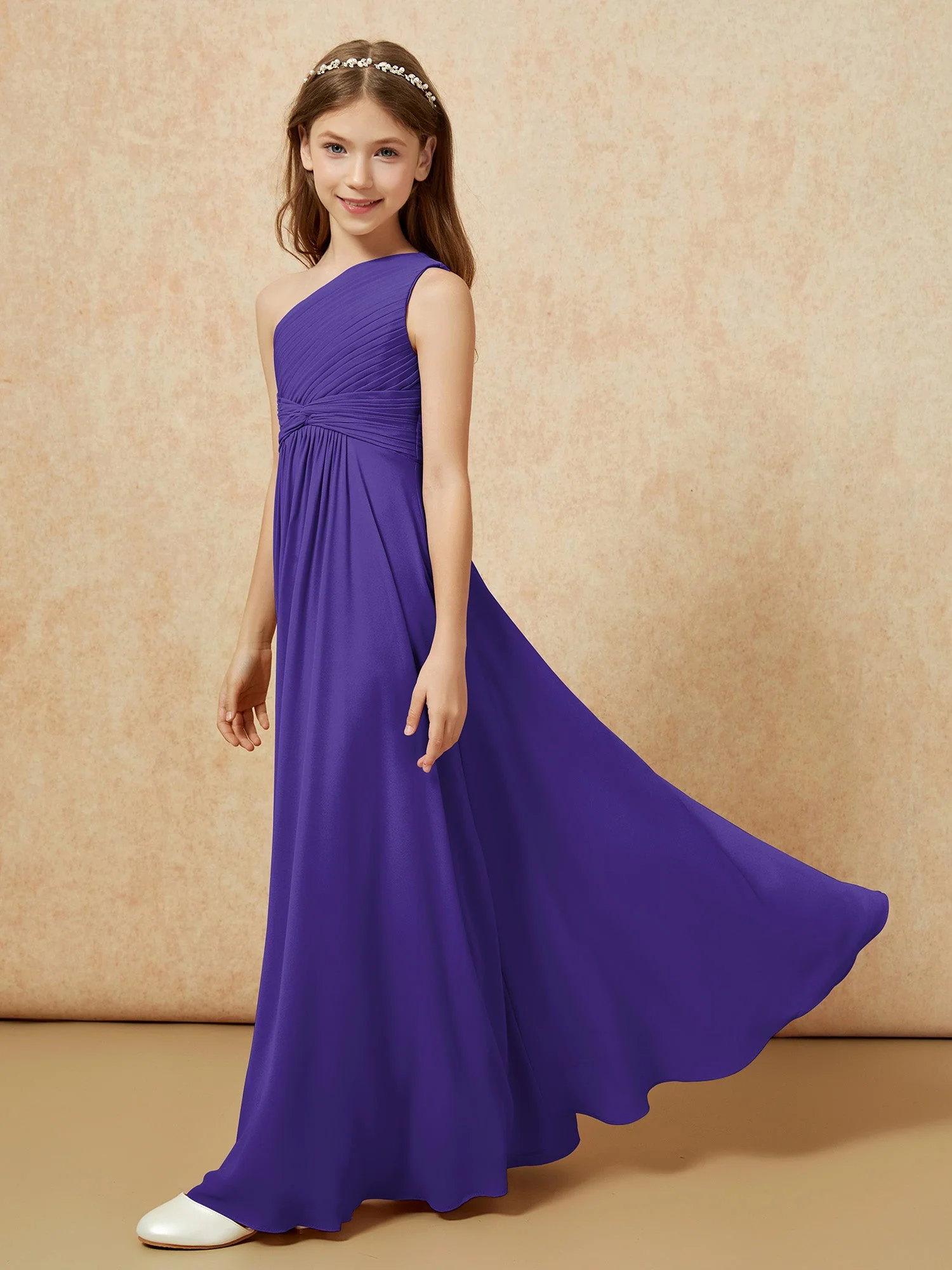 Chiffon Plissee Junge Brautjungfernkleid mit Schulterteil Regentschaft - Image 3