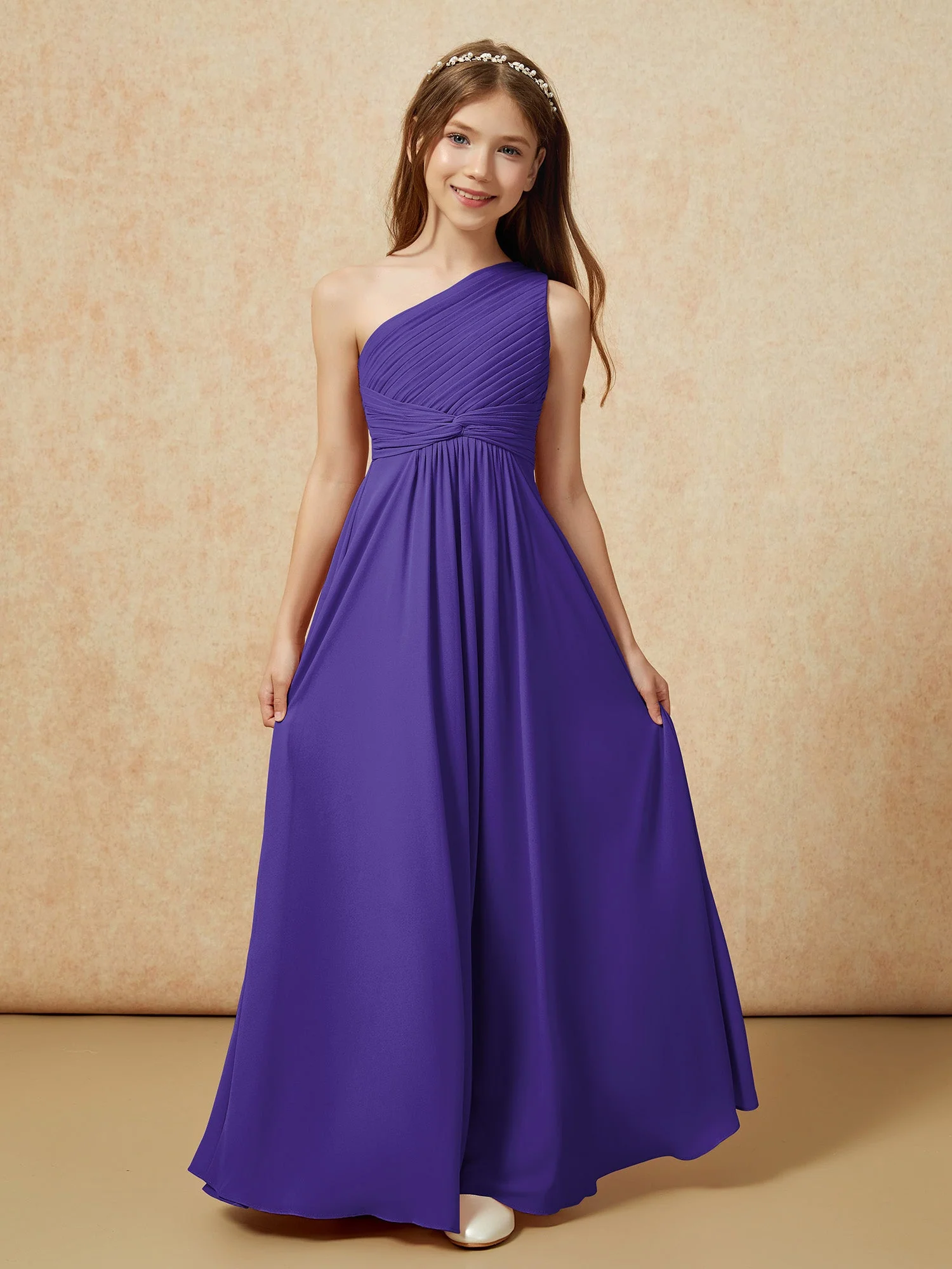 Chiffon Plissee Junge Brautjungfernkleid mit Schulterteil Regentschaft - Image 4