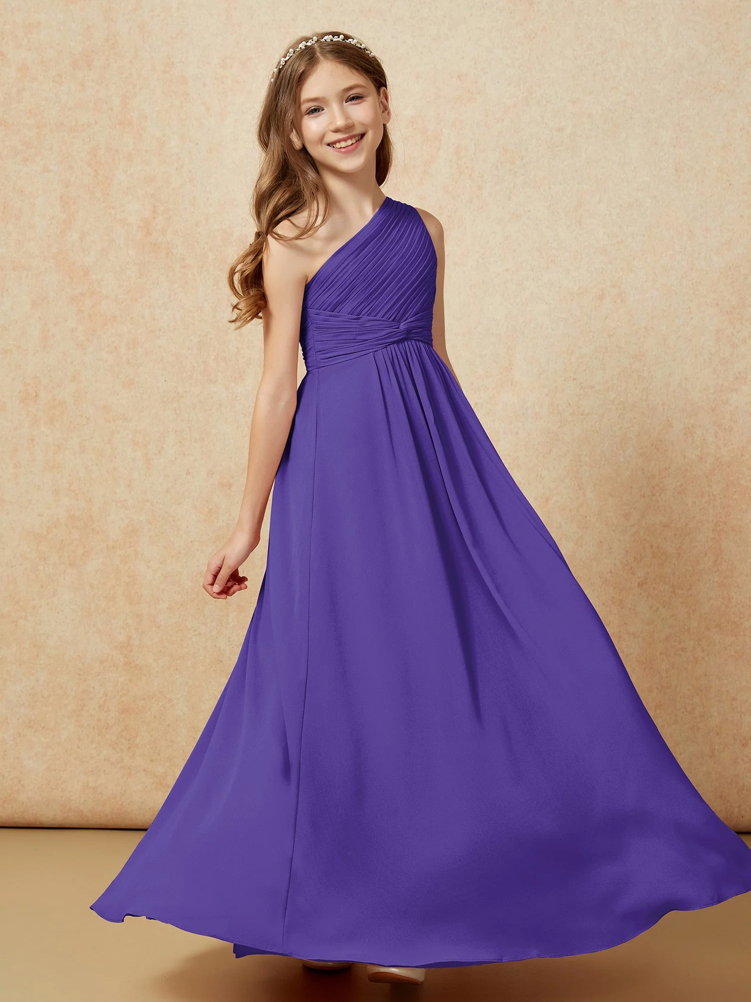 Chiffon Plissee Junge Brautjungfernkleid mit Schulterteil Regentschaft - Image 5