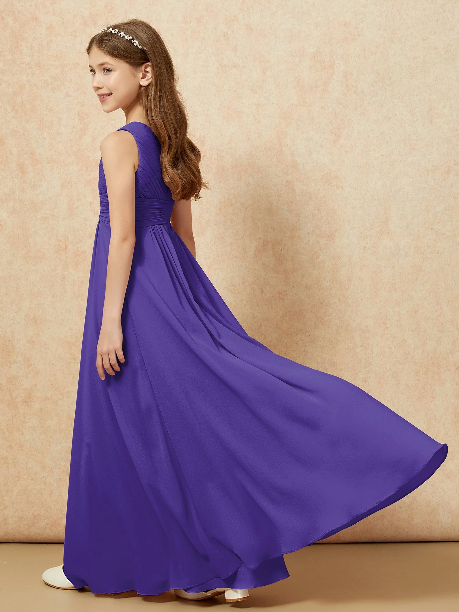 Chiffon Plissee Junge Brautjungfernkleid mit Schulterteil Regentschaft - Image 6