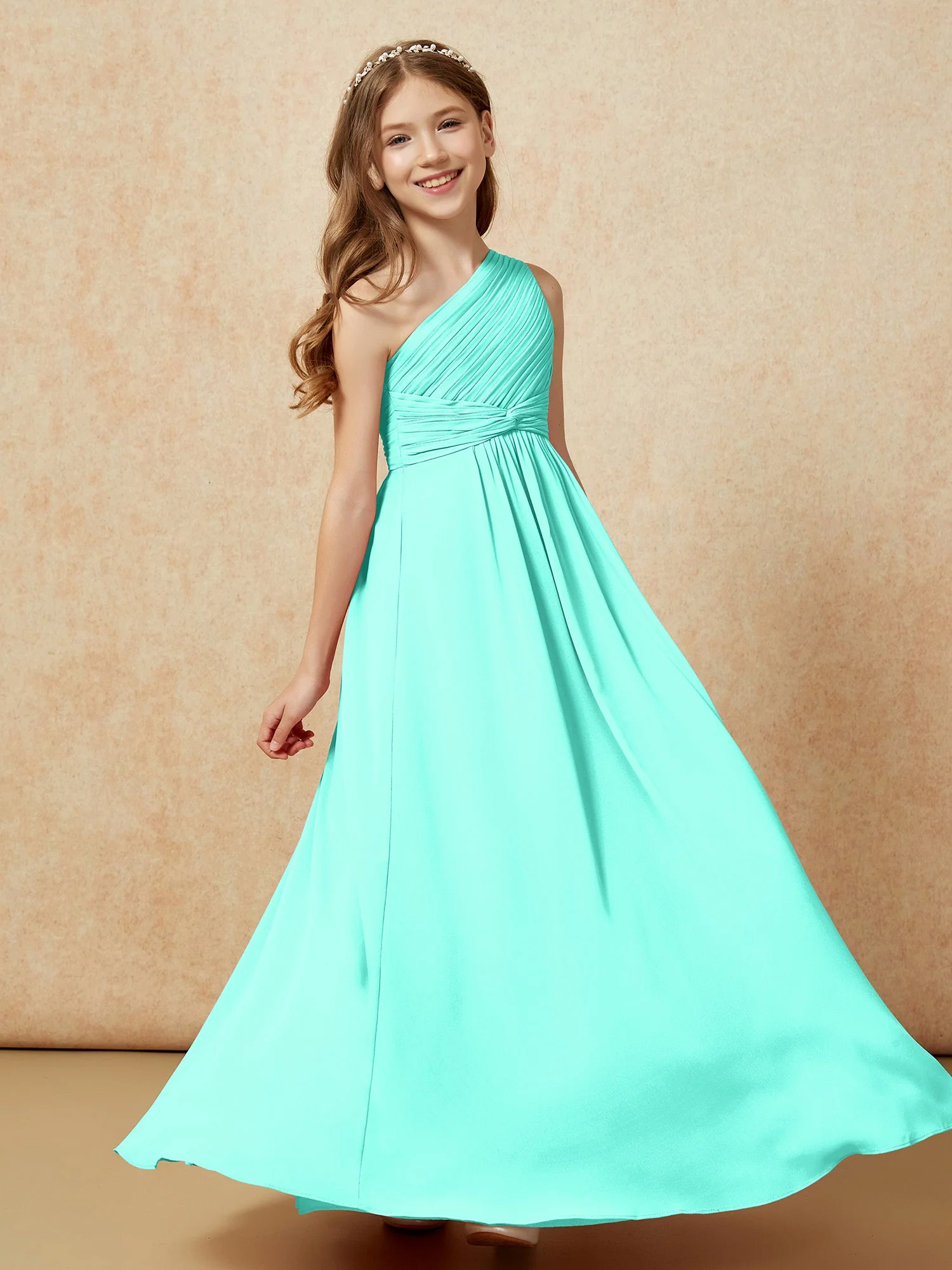 Chiffon Plissee Junge Brautjungfernkleid mit Schulterteil Spa - Image 5