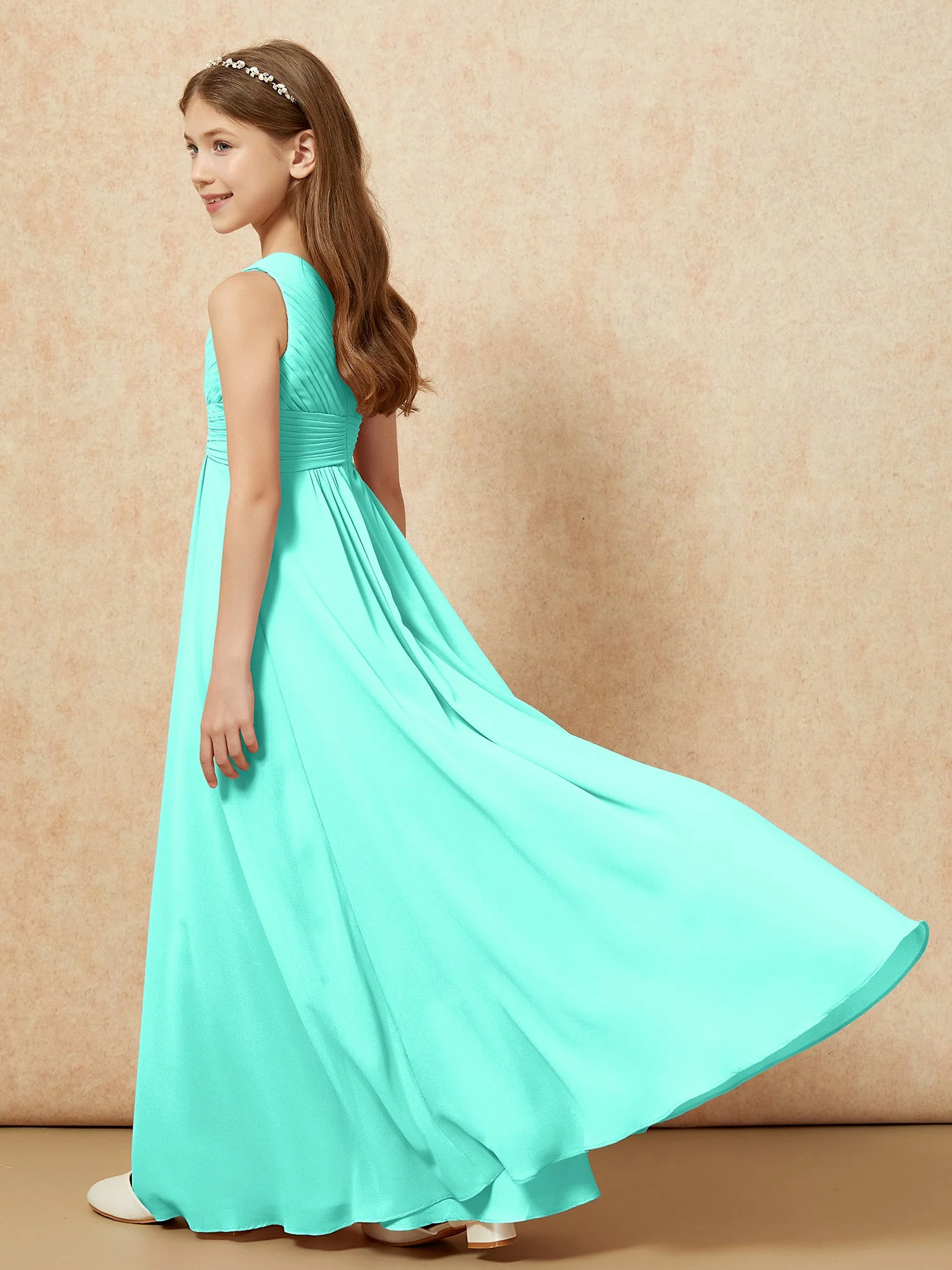 Chiffon Plissee Junge Brautjungfernkleid mit Schulterteil Spa - Image 6