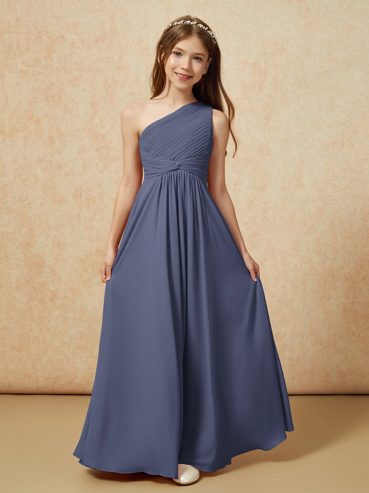 Chiffon Plissee Junge Brautjungfernkleid mit Schulterteil Sturm - Image 4