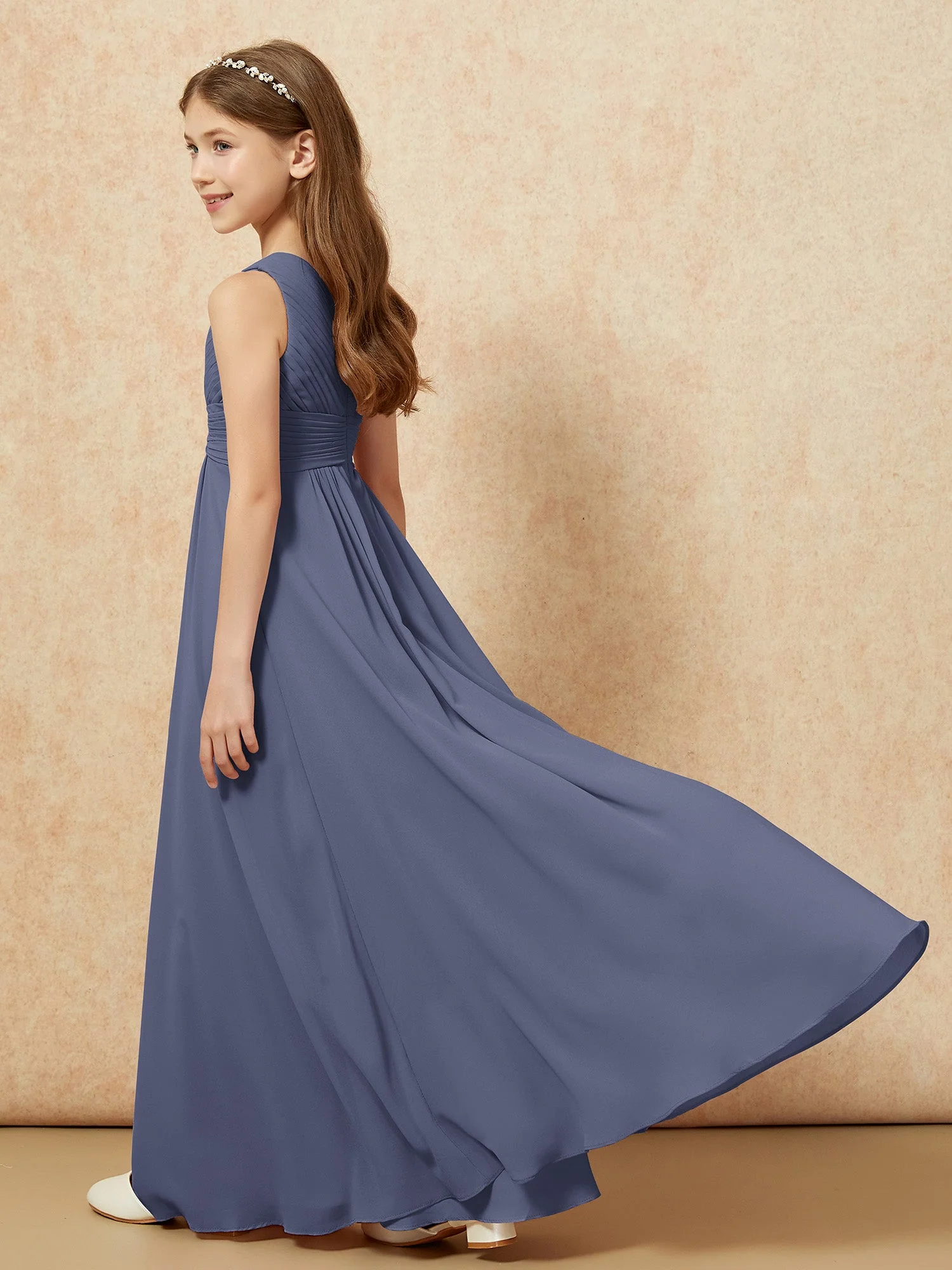 Chiffon Plissee Junge Brautjungfernkleid mit Schulterteil Sturm - Image 6