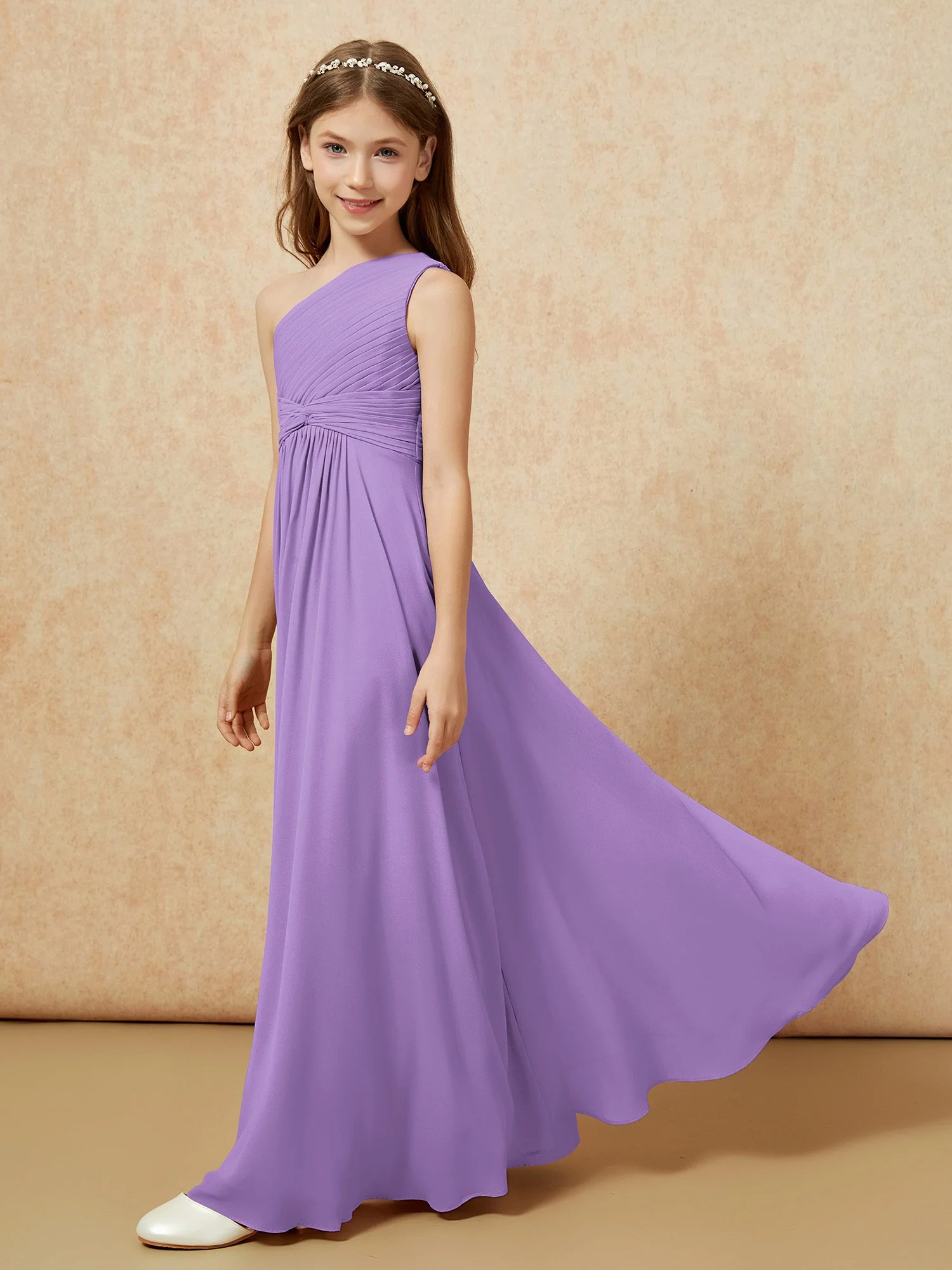 Chiffon Plissee Junge Brautjungfernkleid mit Schulterteil Tahiti - Image 3