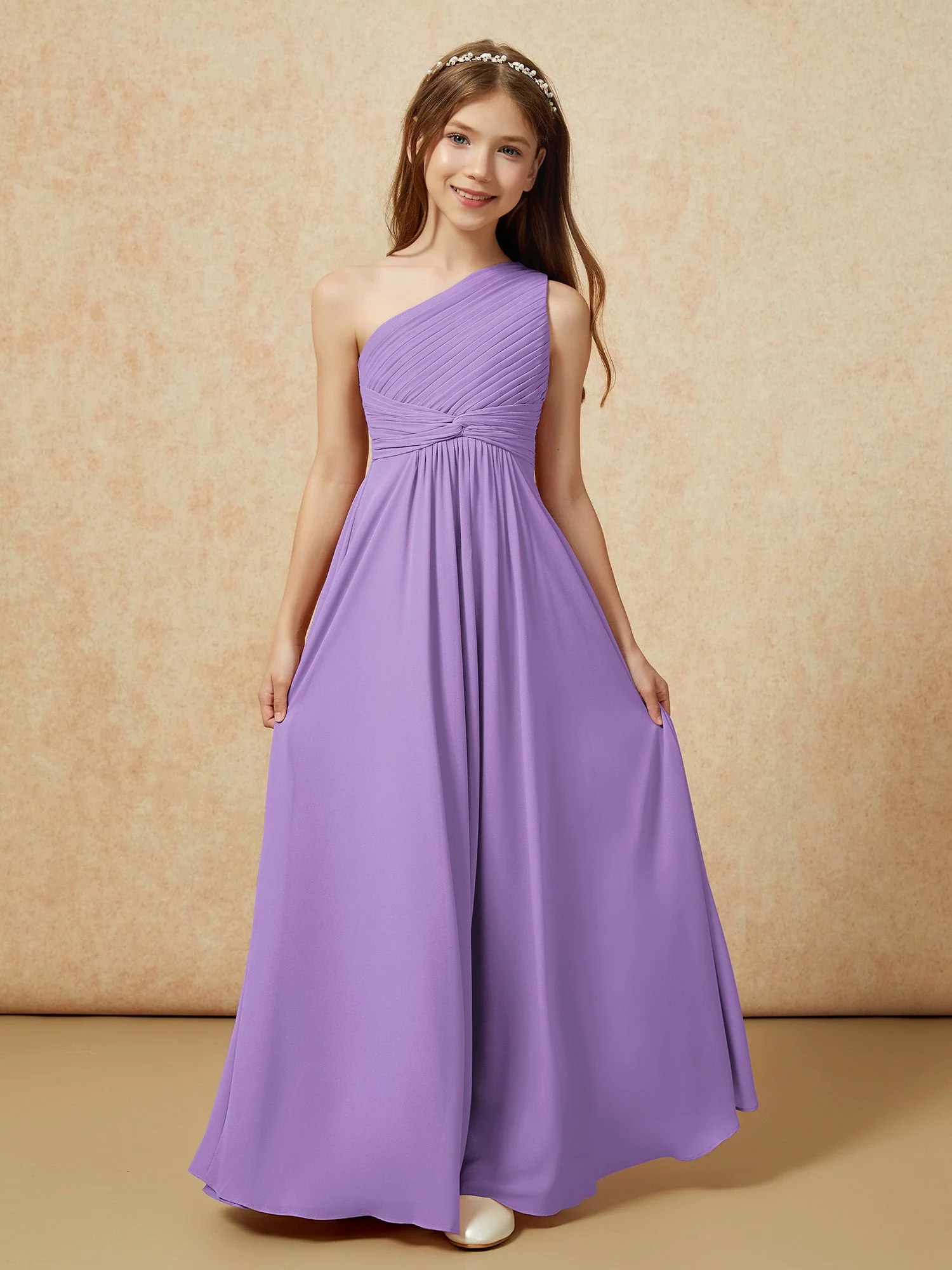 Chiffon Plissee Junge Brautjungfernkleid mit Schulterteil Tahiti - Image 4