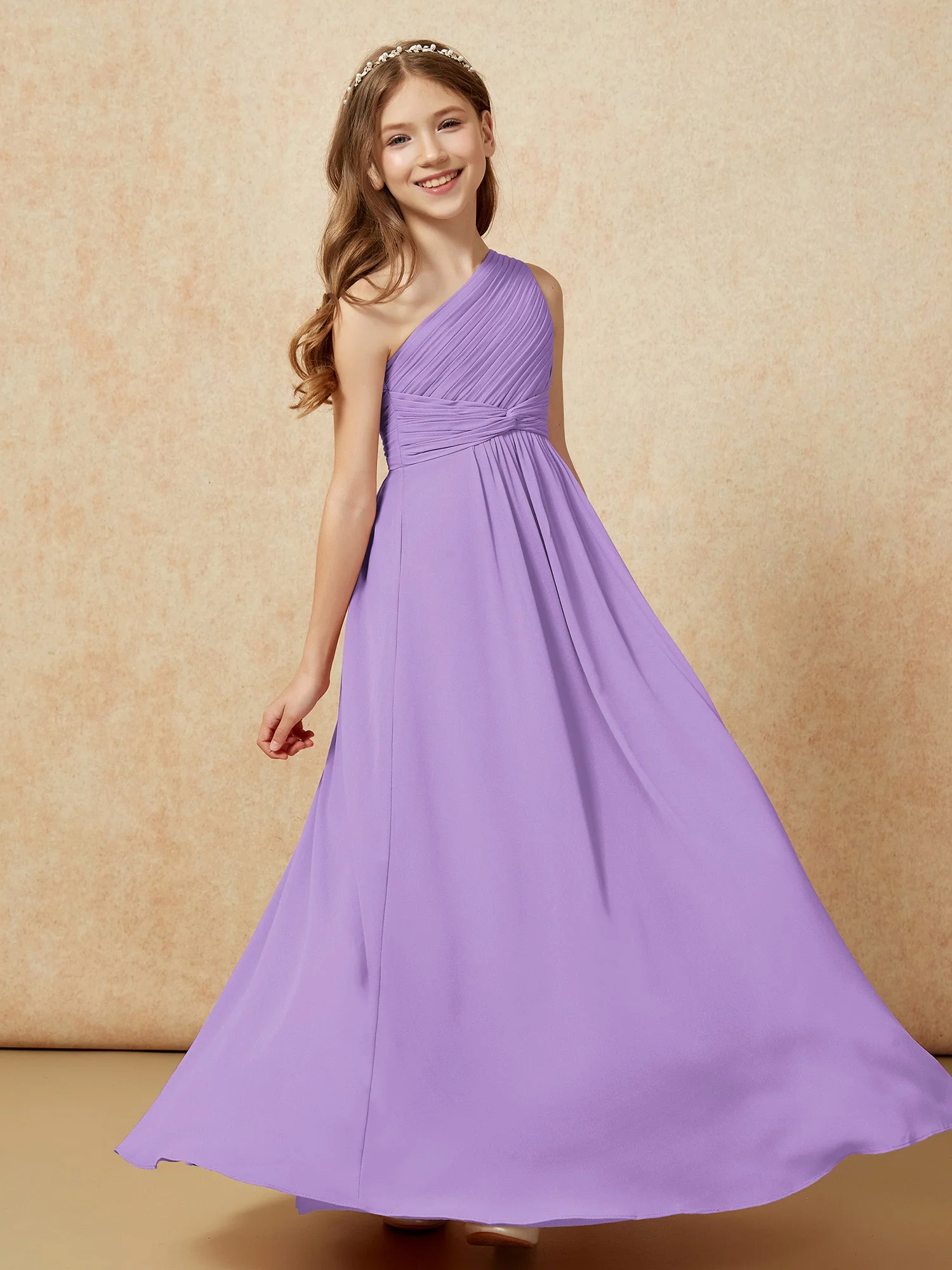 Chiffon Plissee Junge Brautjungfernkleid mit Schulterteil Tahiti - Image 5