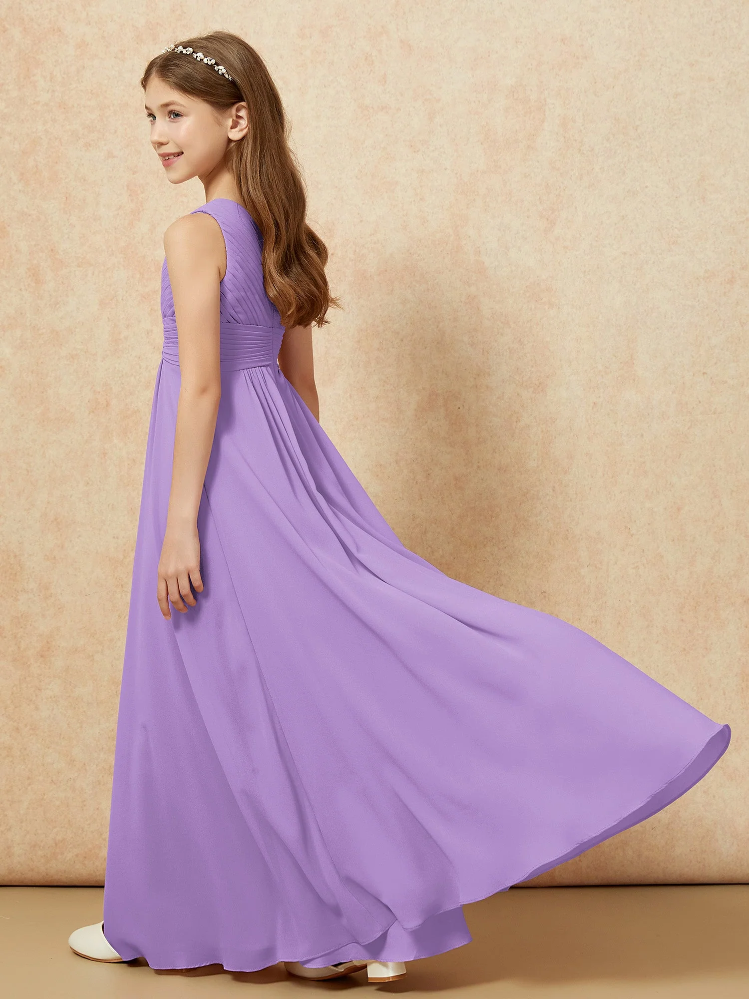 Chiffon Plissee Junge Brautjungfernkleid mit Schulterteil Tahiti - Image 6