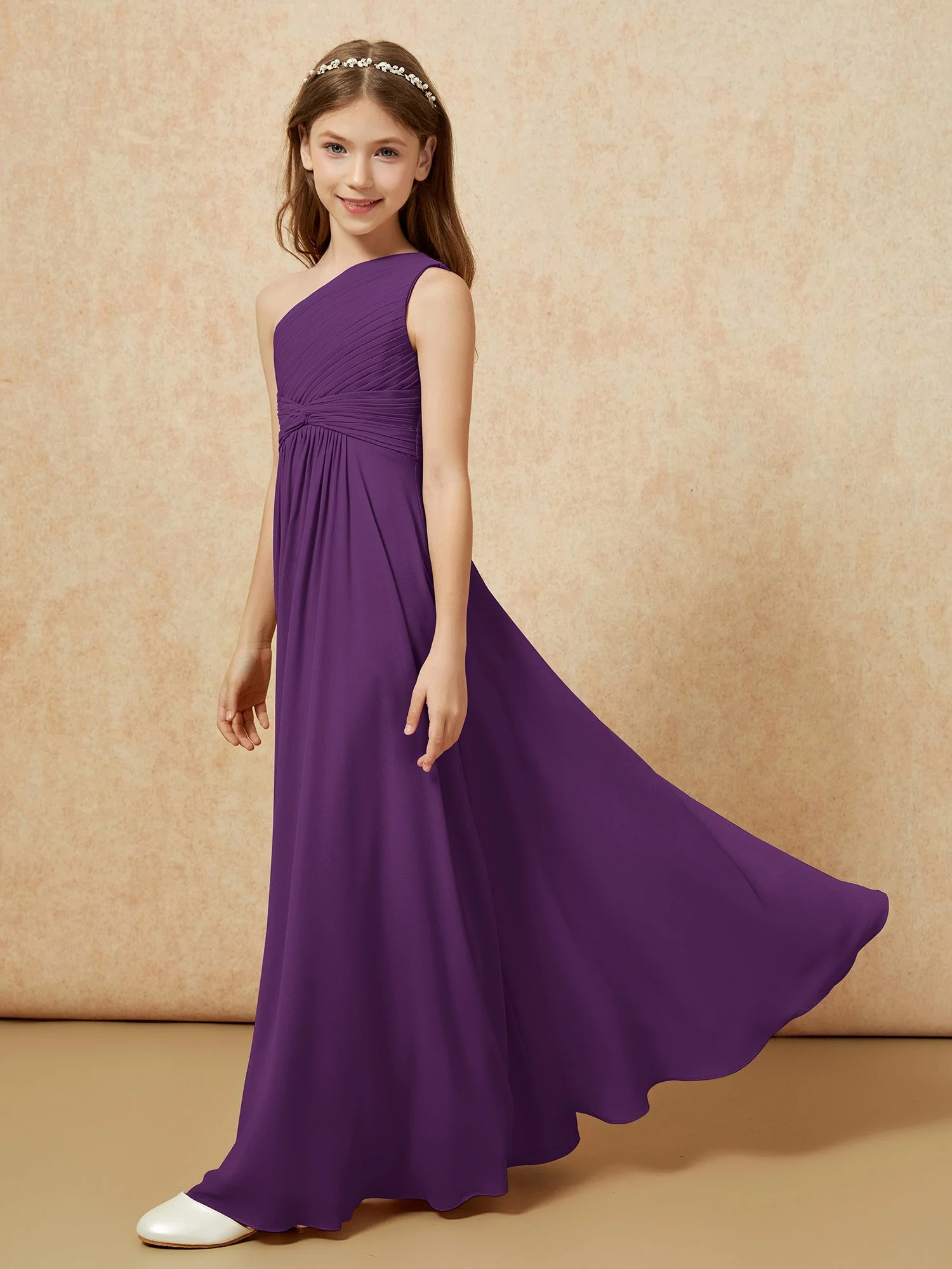 Chiffon Plissee Junge Brautjungfernkleid mit Schulterteil Traube - Image 3