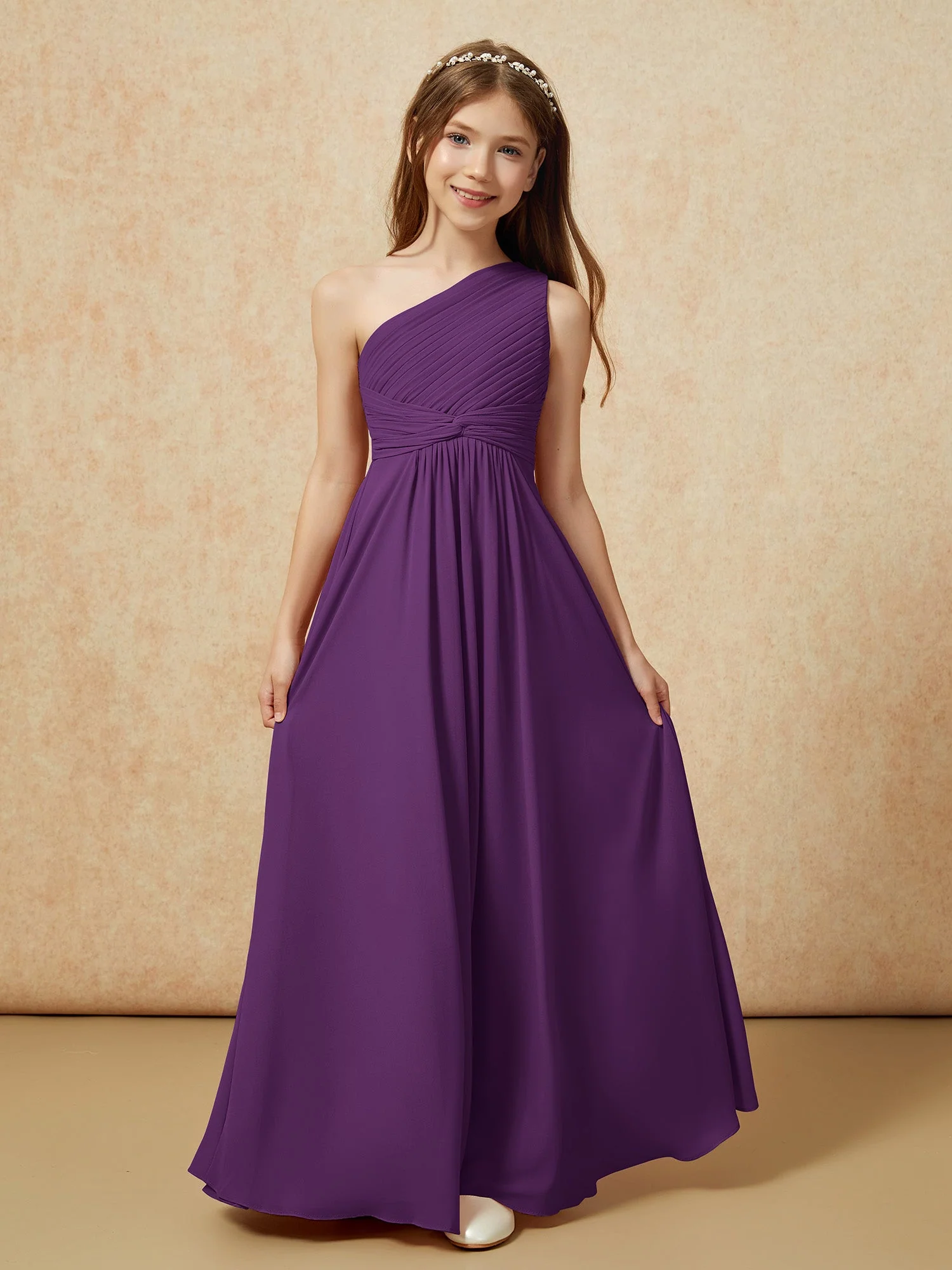 Chiffon Plissee Junge Brautjungfernkleid mit Schulterteil Traube - Image 4