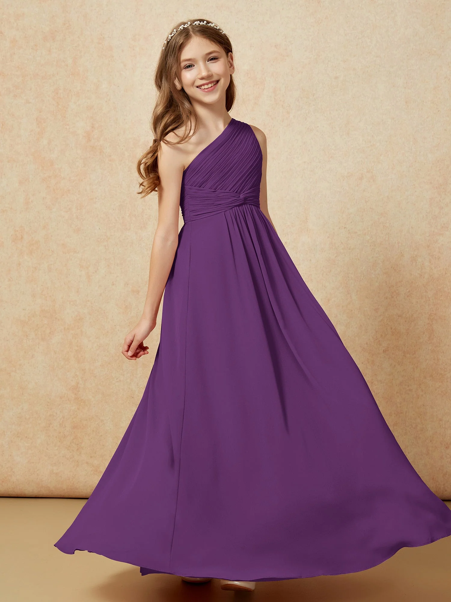 Chiffon Plissee Junge Brautjungfernkleid mit Schulterteil Traube - Image 5