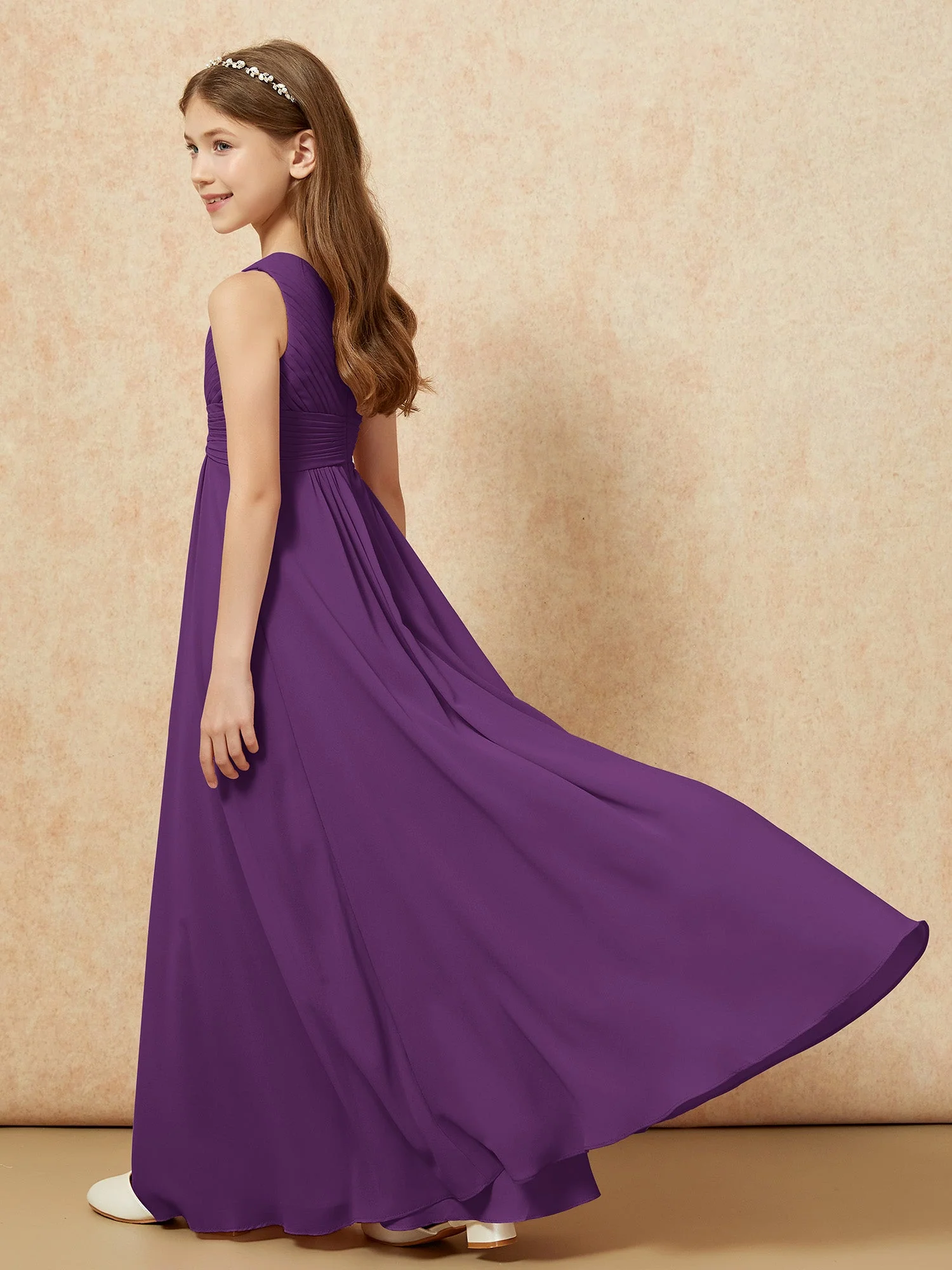 Chiffon Plissee Junge Brautjungfernkleid mit Schulterteil Traube - Image 6