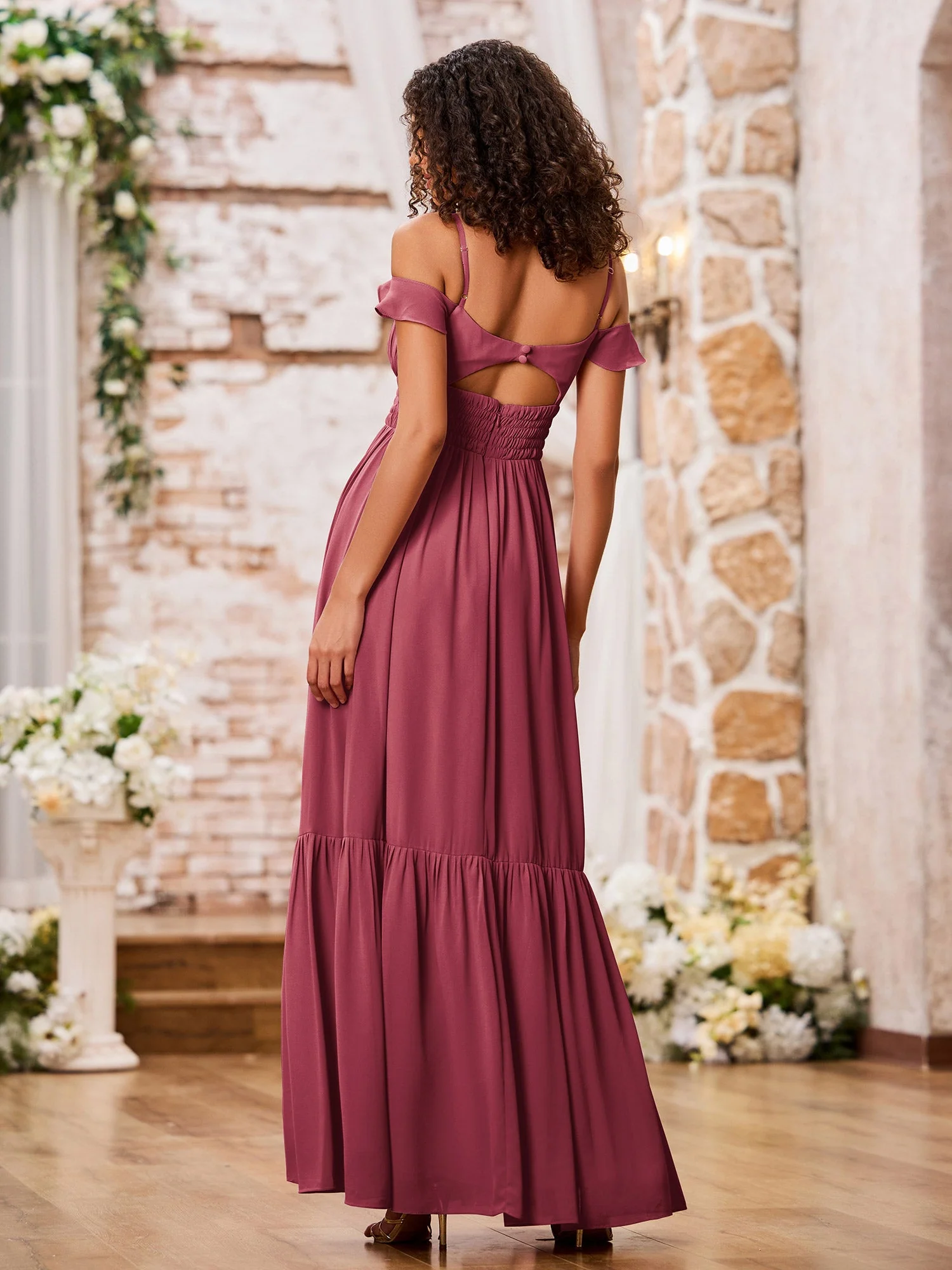 Chiffonkleider mit Stufenrock und elastischer Taille Zimtrose - Image 2
