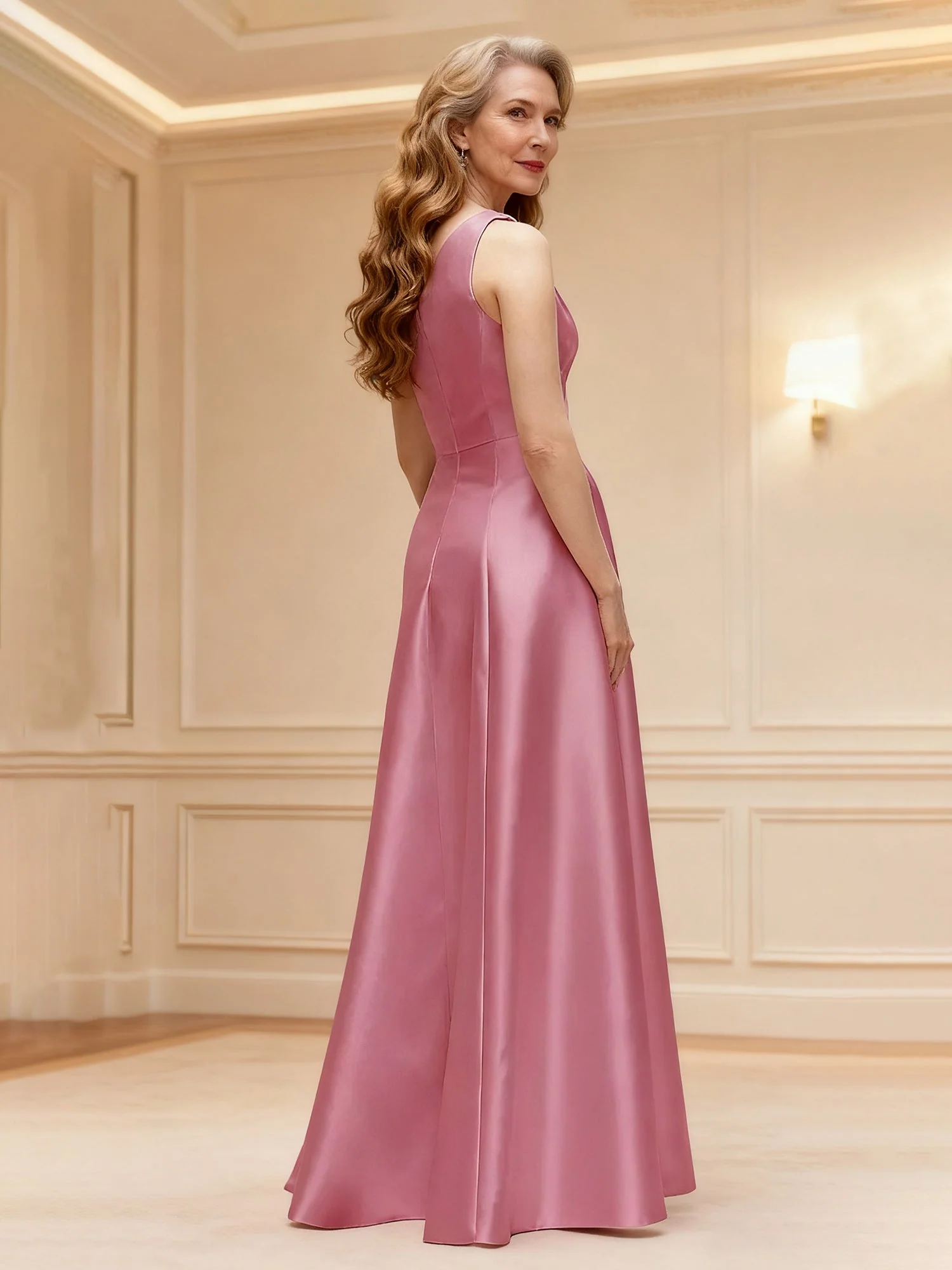 Blumen Eine Schulter A-Linie Satin Lang Kleid Rost - Image 2