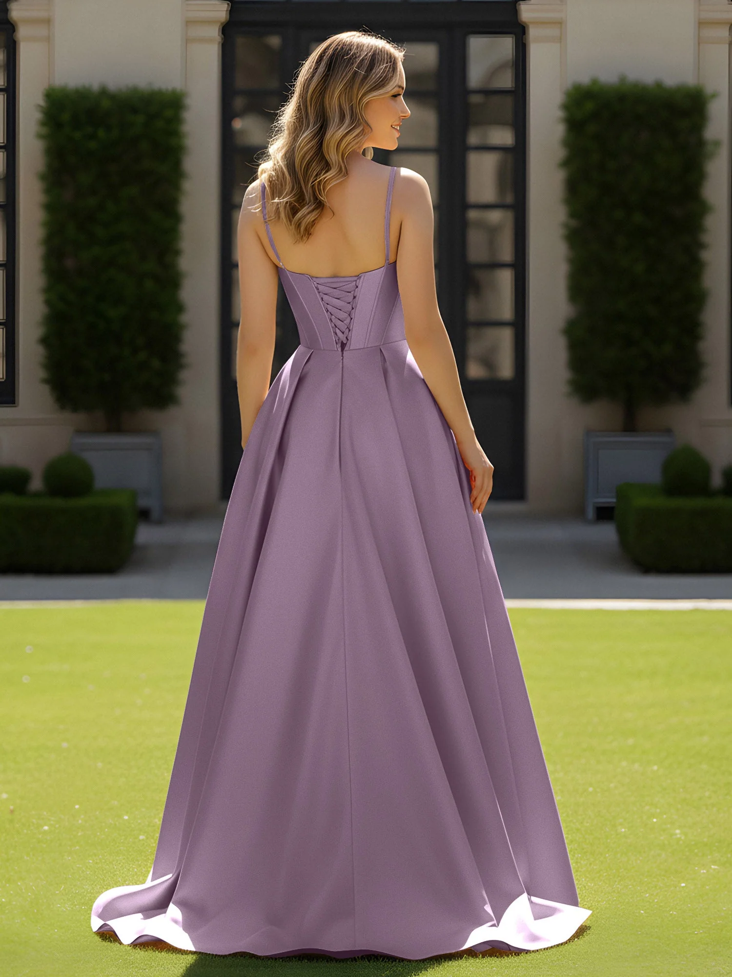 Spaghettiträger Perlen Herzform Ausschnitt Maxi Kleid Blauregen - Image 2