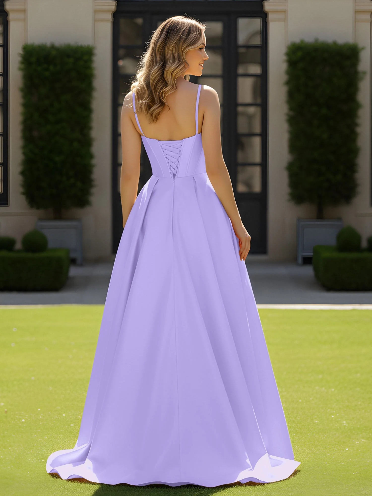 Spaghettiträger Perlen Herzform Ausschnitt Maxi Kleid Lila - Image 2