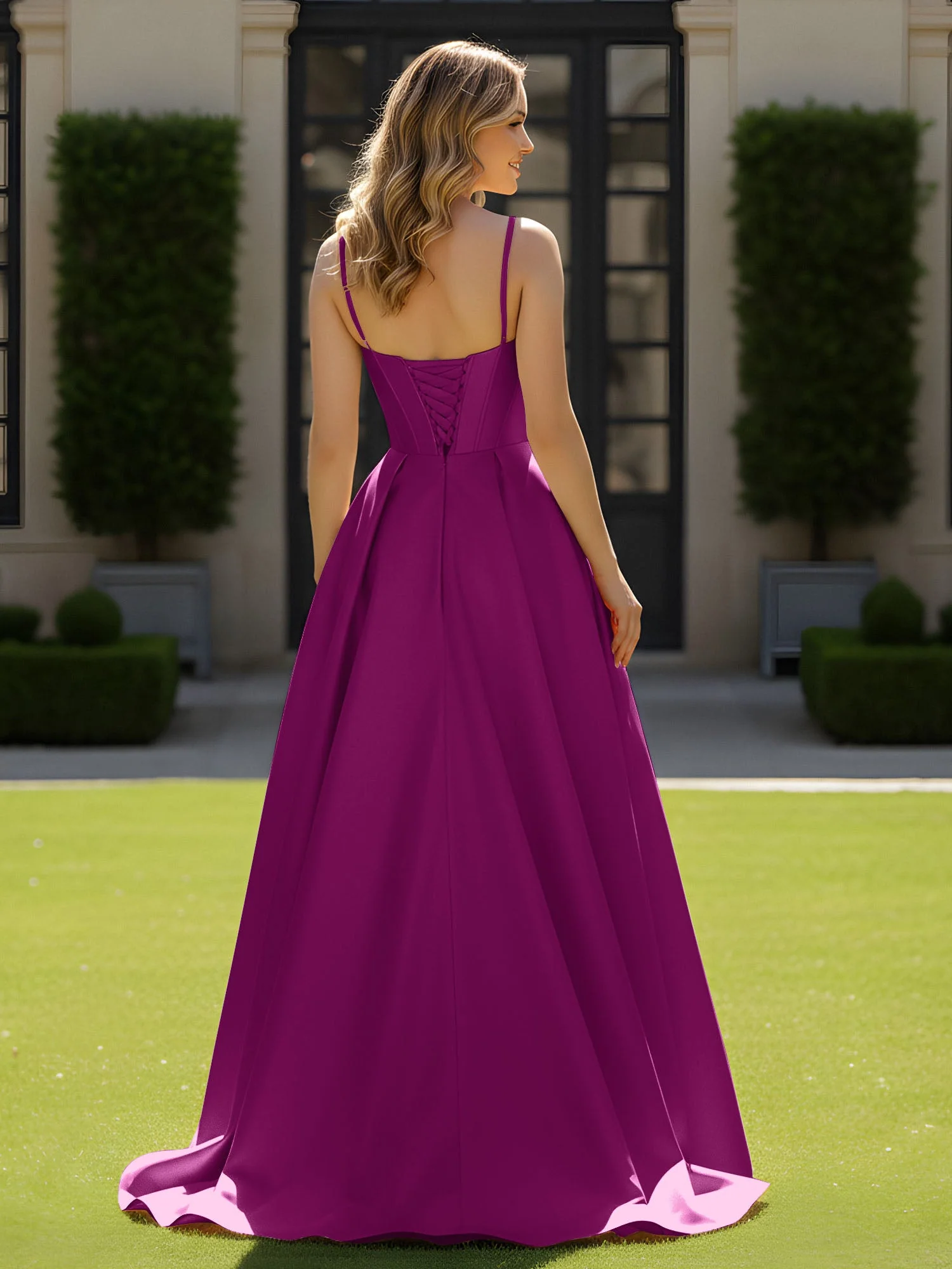 Spaghettiträger Perlen Herzform Ausschnitt Maxi Kleid Orchidee - Image 2