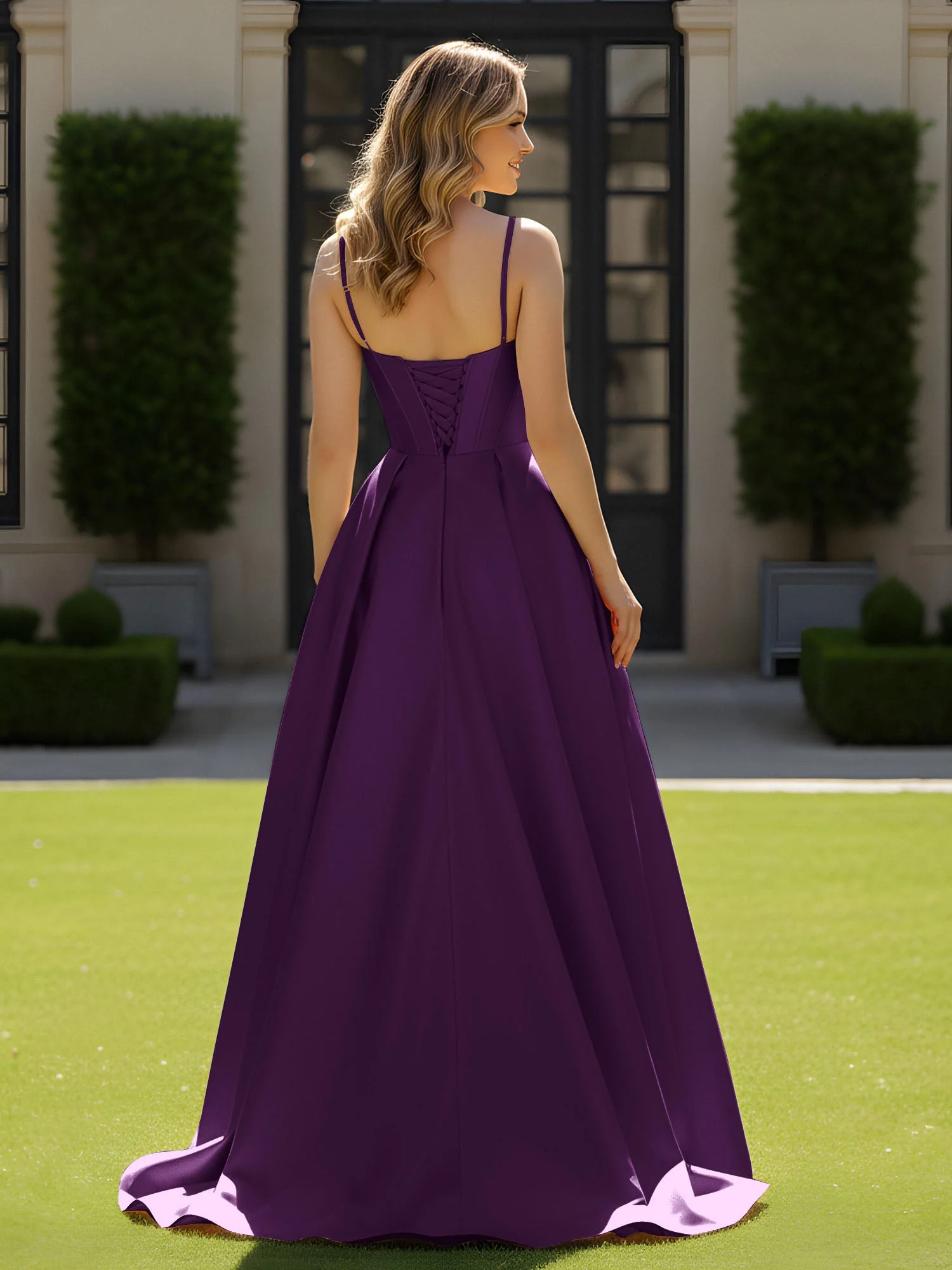 Spaghettiträger Perlen Herzform Ausschnitt Maxi Kleid Traube - Image 2